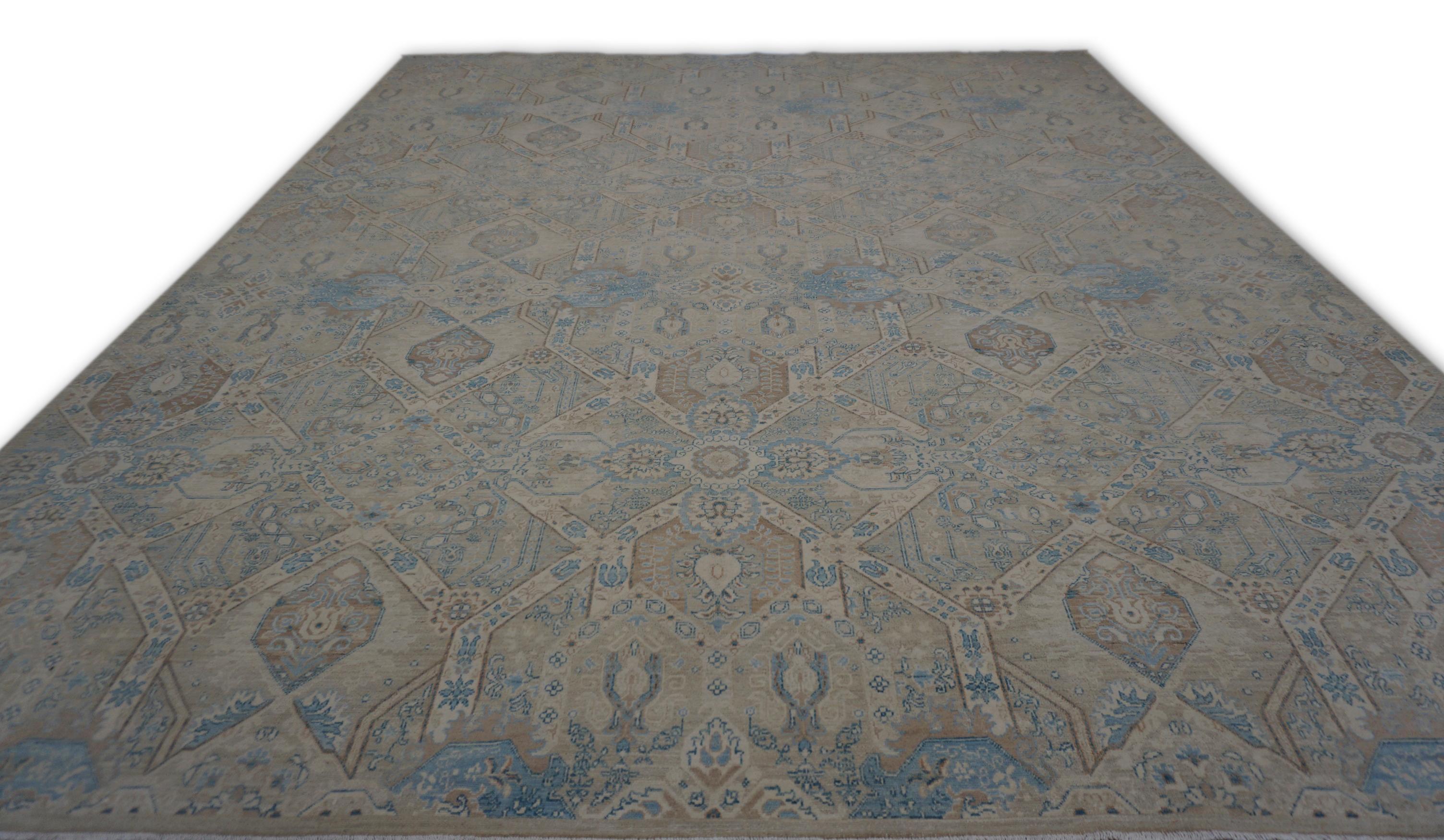 Tappeto neo-classico in lana pregiata blu e avorio stile Oushak 8'x9'9'' in vendita 1