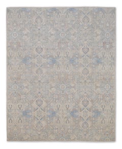 Alfombra neoclásica de lana fina estilo oushak azul y marfil 8'x9'9''