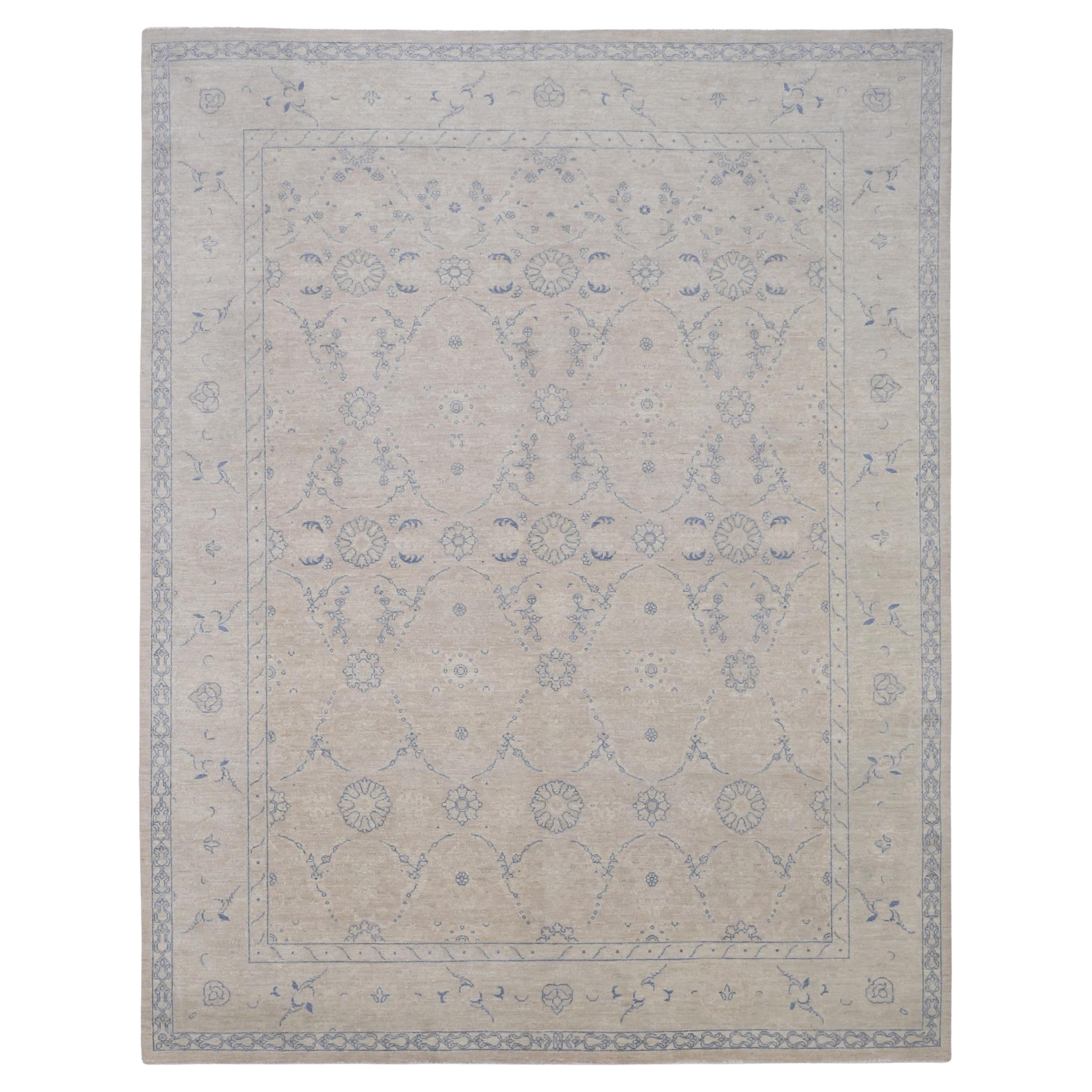 Neo-Classical Blue and Ivory Tabriz Style Wool Rug 8'x10'1''