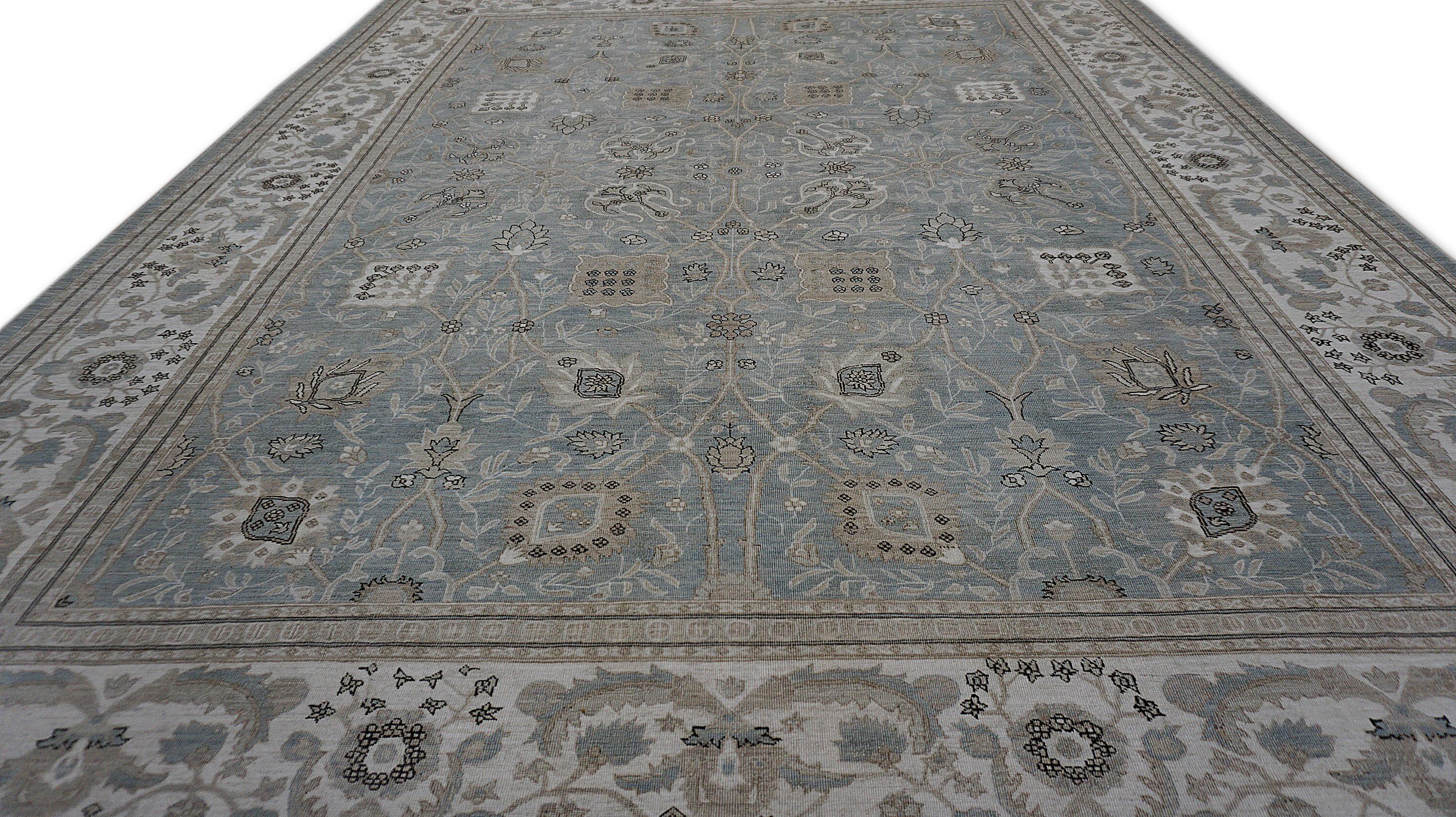 Néoclassique Tapis de laine néoclassique bleu gris taupe 8'11''x11'11'' en vente