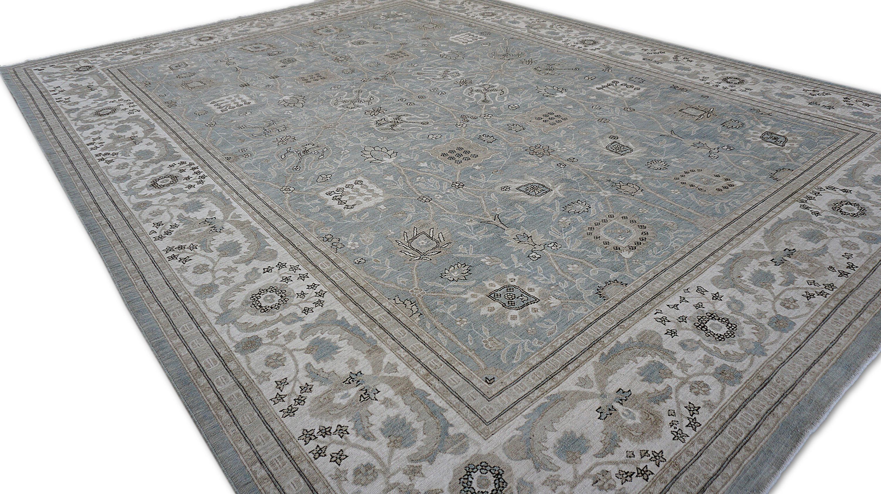 Tapis de laine néoclassique bleu gris taupe 8'11''x11'11'' Neuf - En vente à Torrance, CA