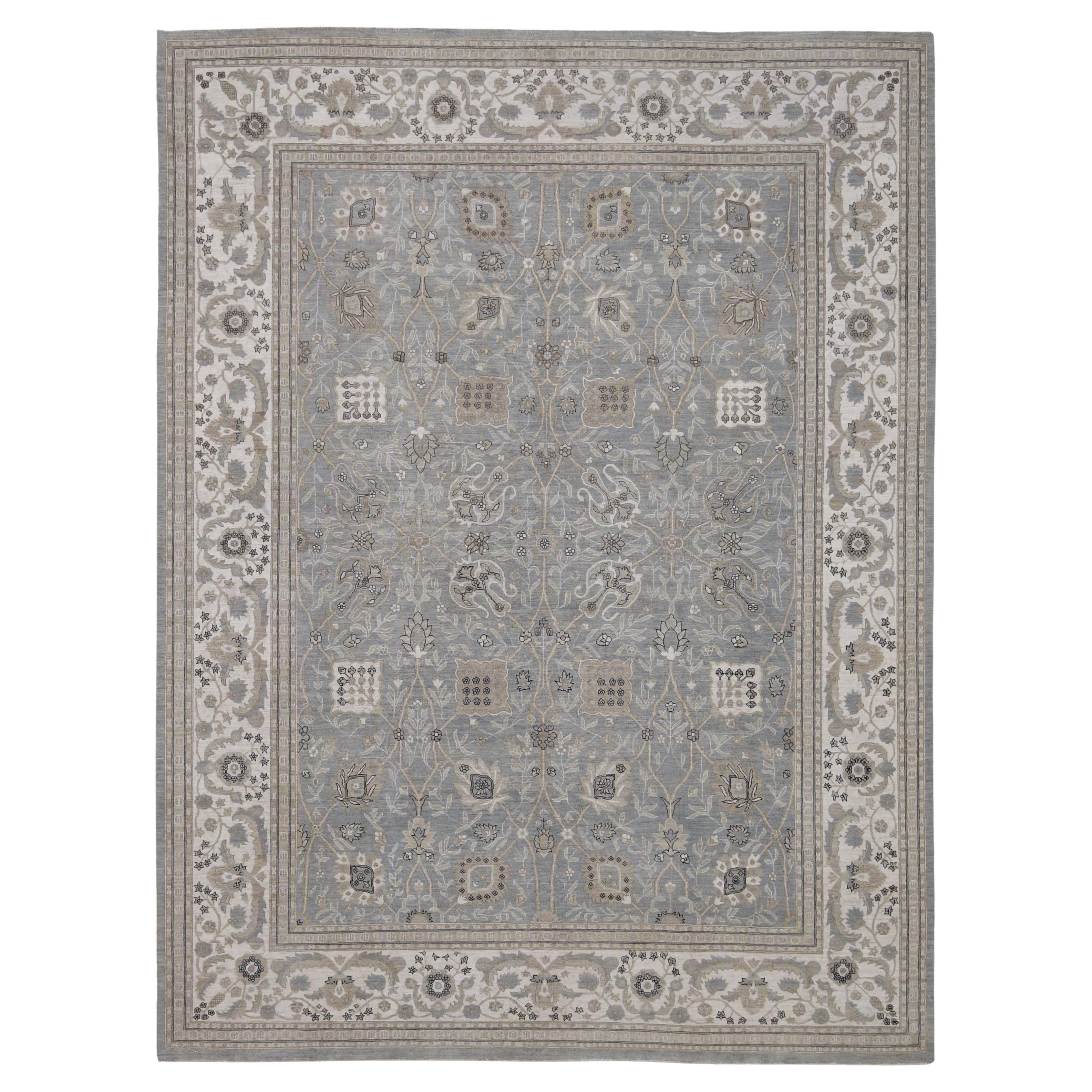 Neo-Classical Blue Grey Taupe Wool Rug 8'11''x11'11''