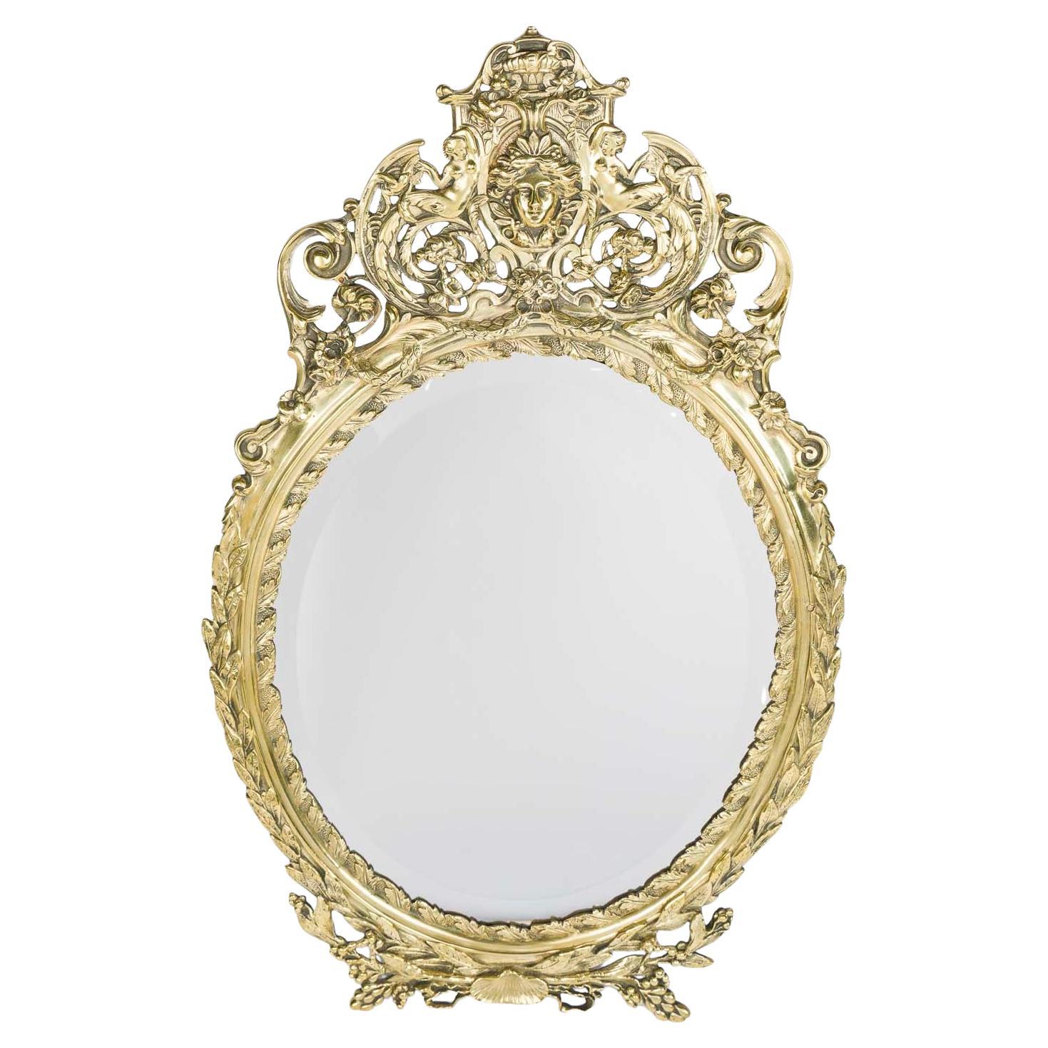 Specchio da tavolo ovale neoclassico in ottone in vendita