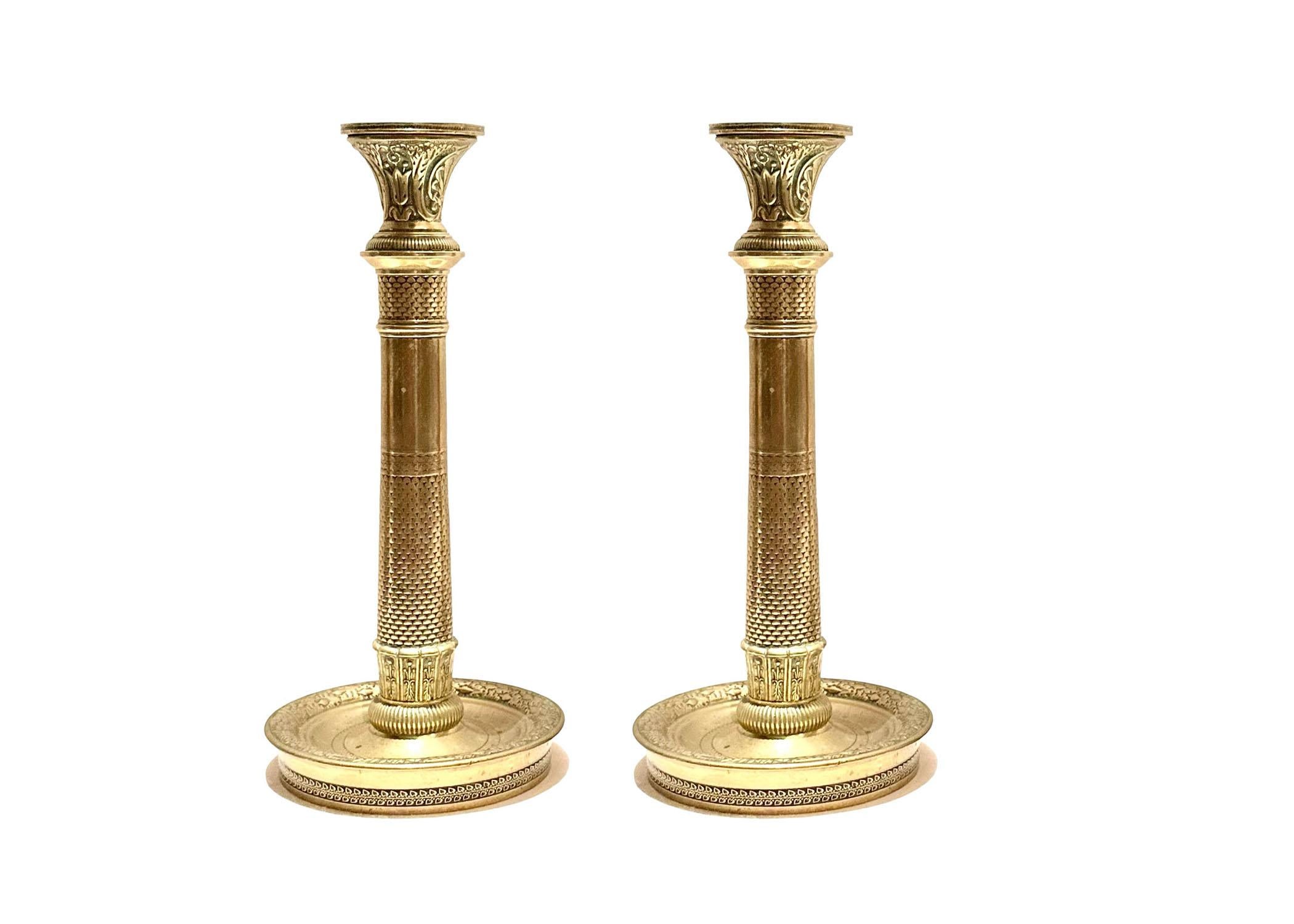 French Neoclassic Bronze Candle Holders For Sale