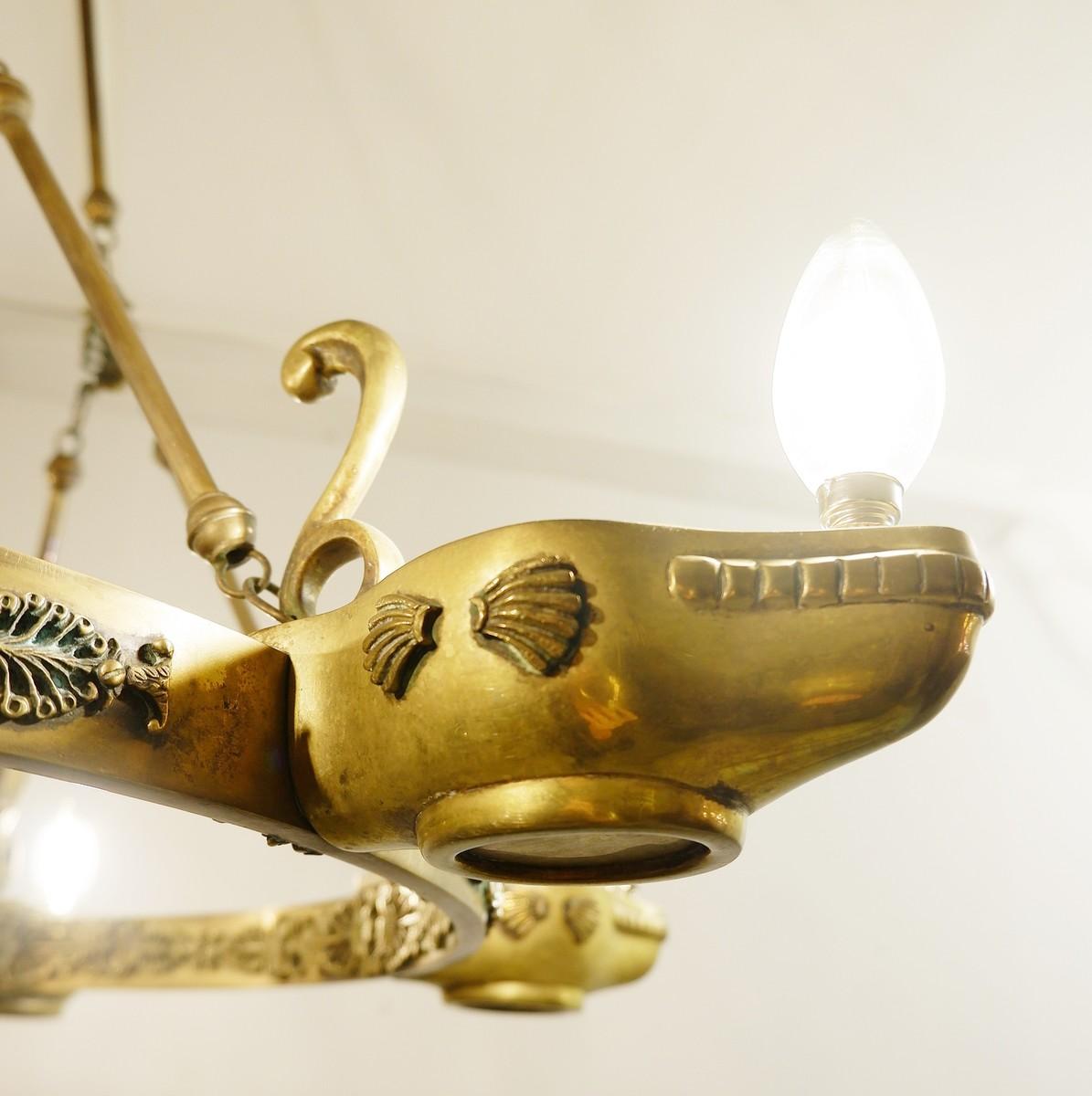 Neo classical bronze crown chandelier.