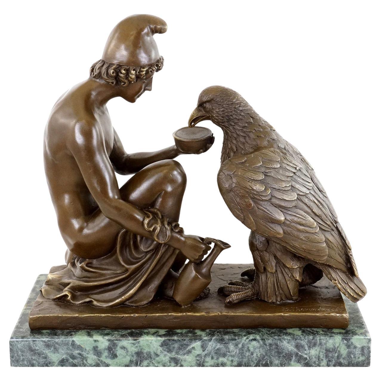 Neo-Classical Bronze Sculpture of Ganymede and Zeus' Eagle For Sale