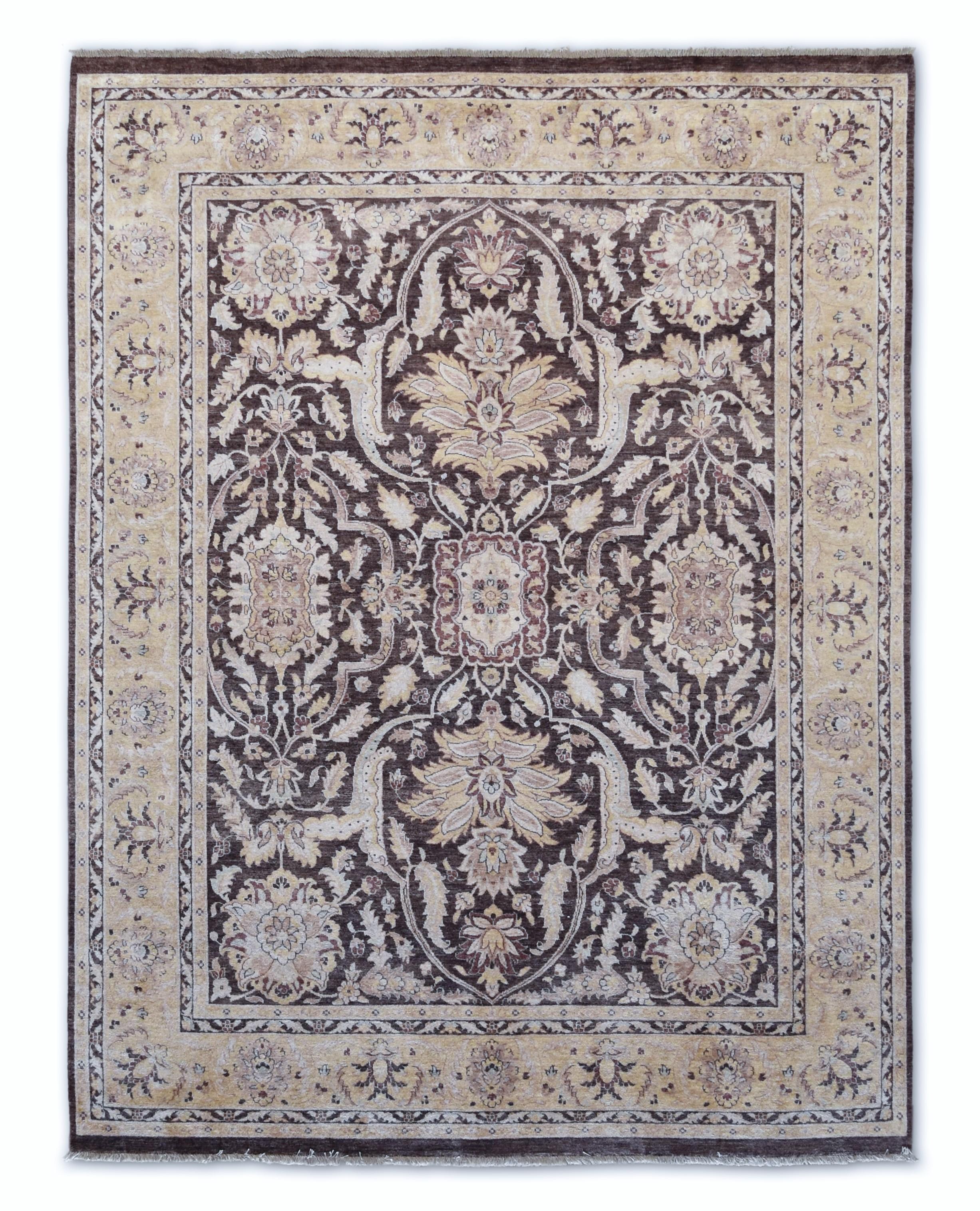 Neo-Classical Brown and Beige Floral Medallion Rug 7'10''x10'2''