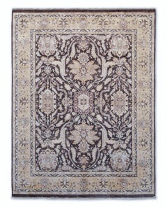 Neo-Classical Brown and Beige Floral Medallion Rug 7'10''x10'2''