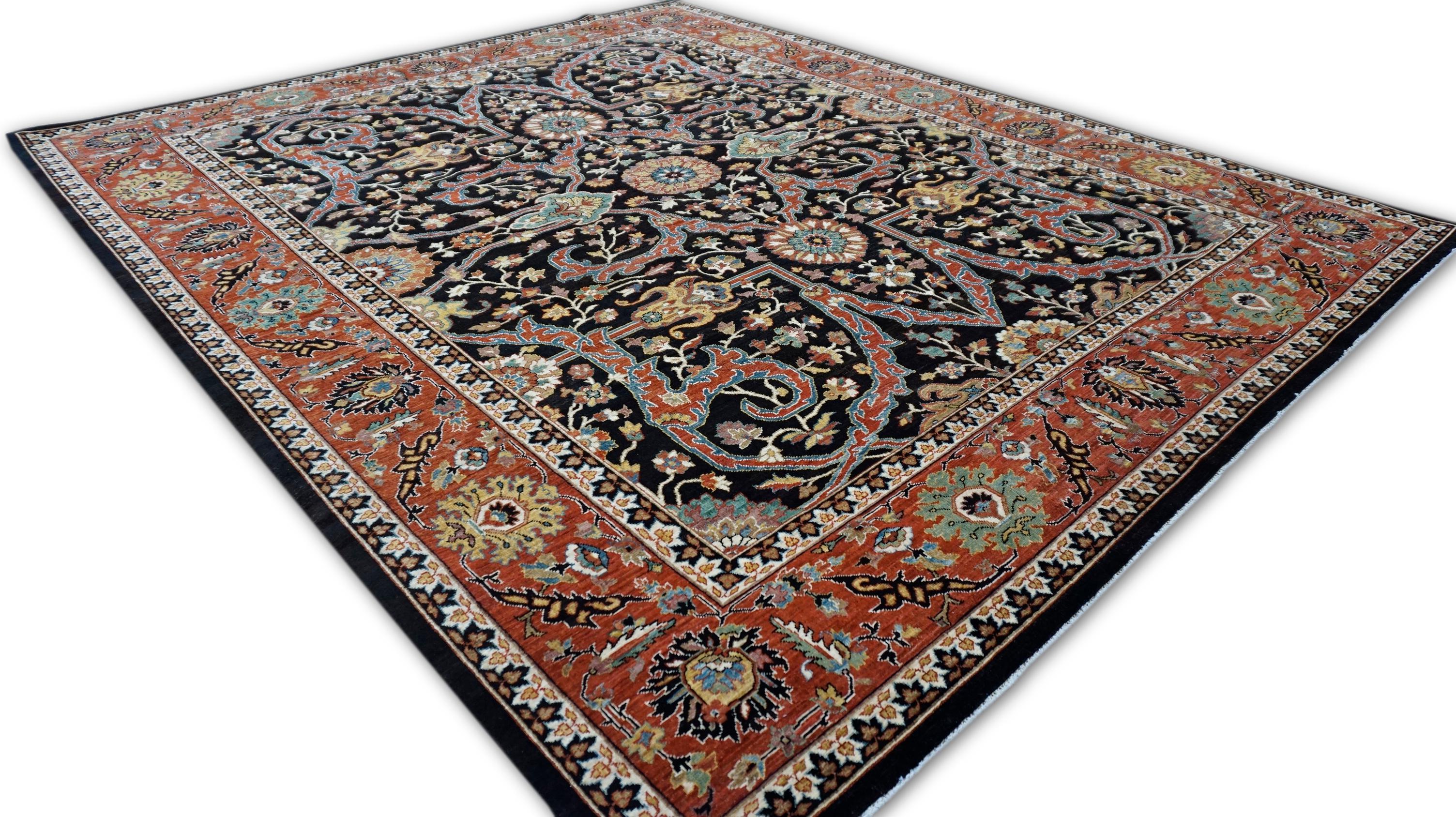 Hand-Knotted Neo-Classical Brown and Rich Tones Wool Rug 8'x9'8'' For Sale