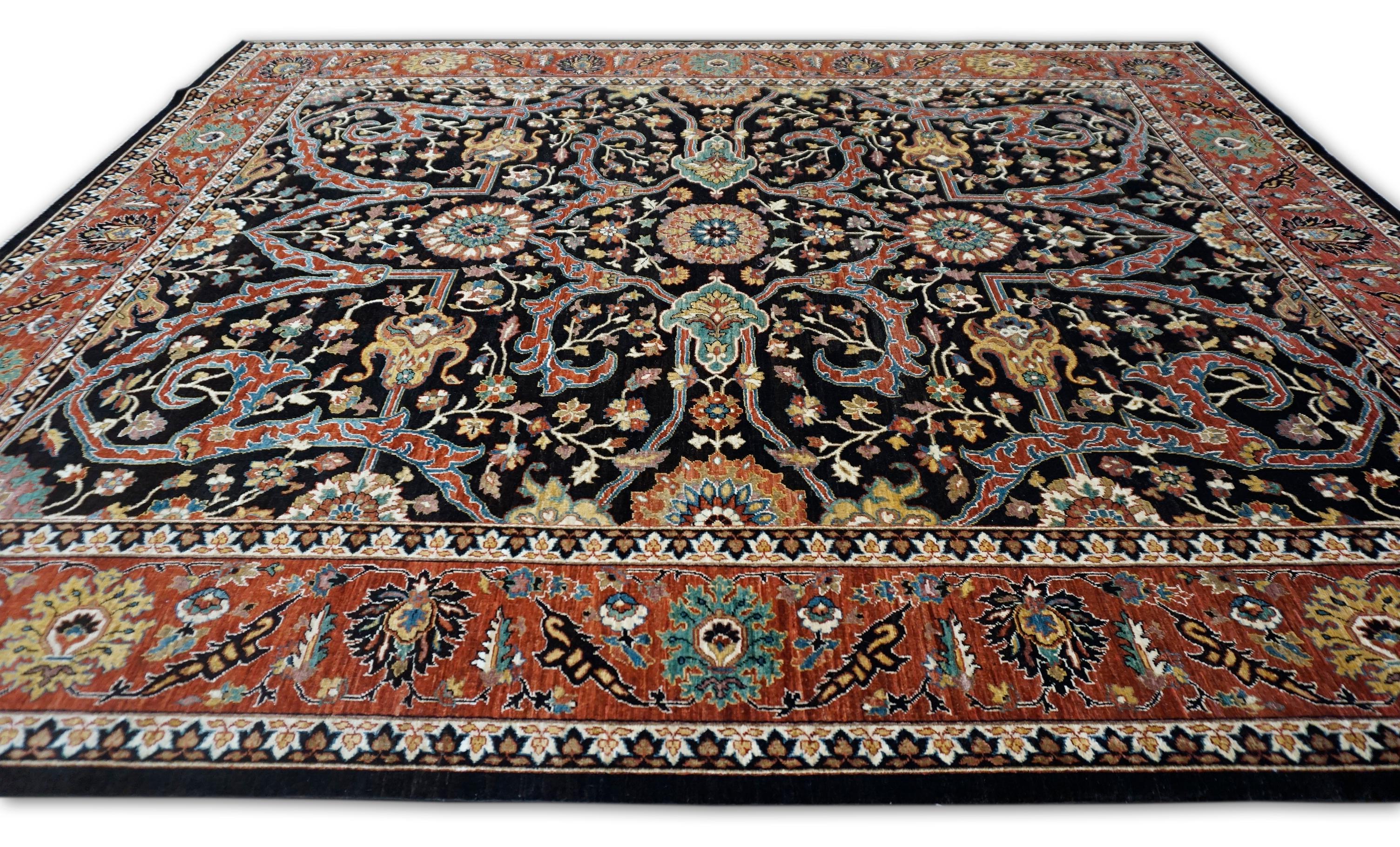 Neo-Classical Brown and Rich Tones Wool Rug 8'x9'8'' In New Condition For Sale In Torrance, CA
