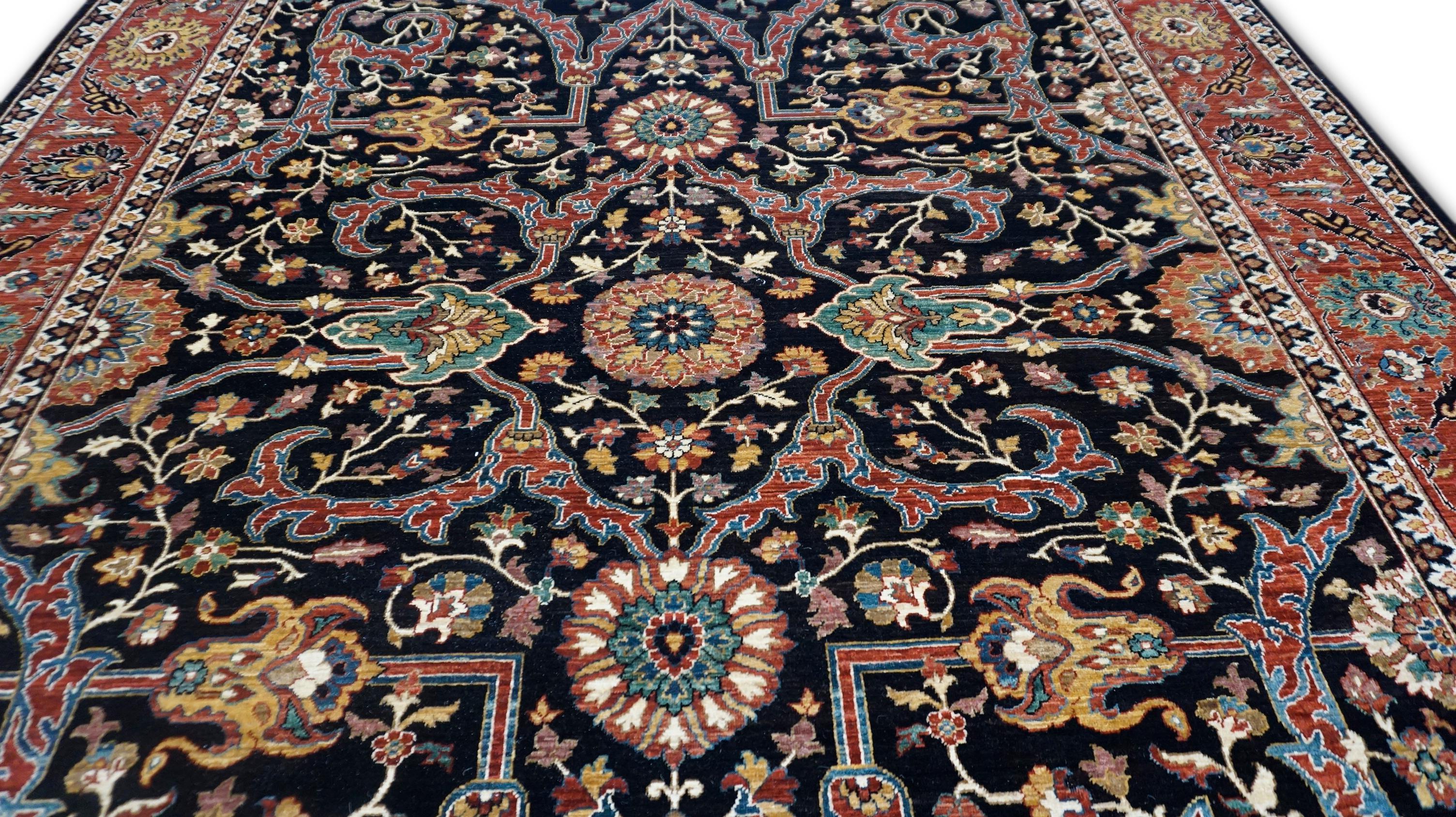 Contemporary Neo-Classical Brown and Rich Tones Wool Rug 8'x9'8'' For Sale