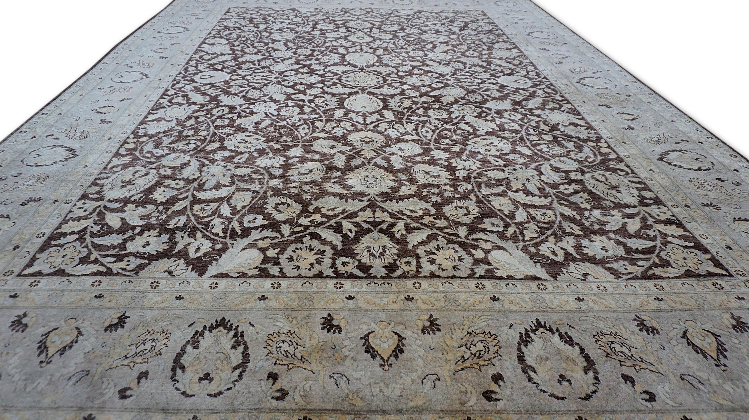 Hand-Knotted Neo-Classical Brown, Ivory, and Beige Sultanabad Style Wool Rug 8'10''x11'10'' For Sale
