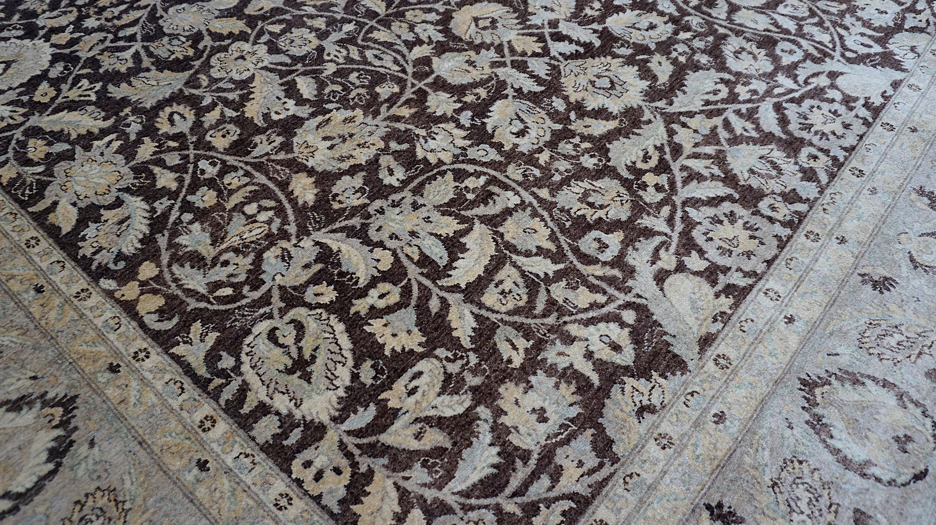 Contemporary Neo-Classical Brown, Ivory, and Beige Sultanabad Style Wool Rug 8'10''x11'10'' For Sale