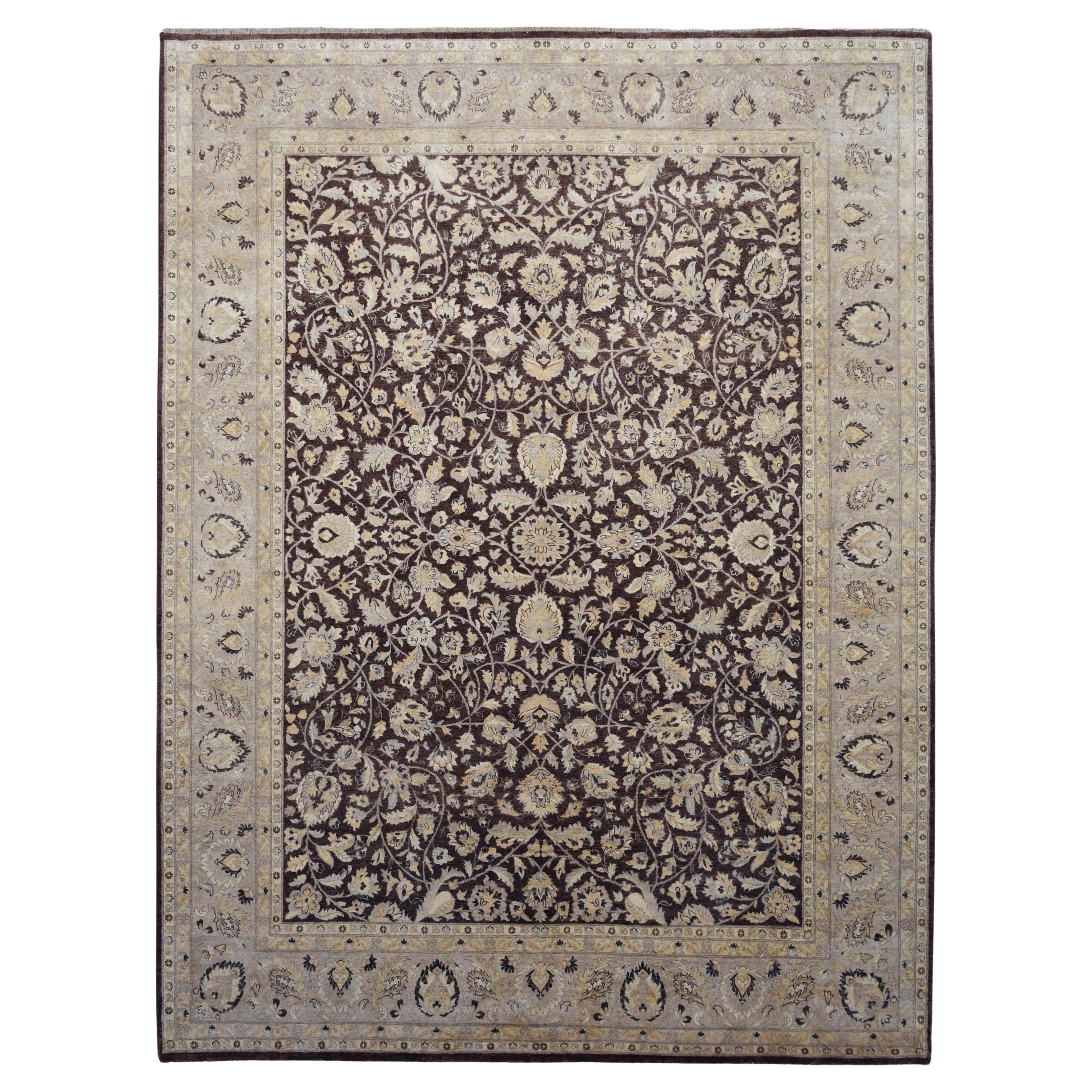 Tappeto neoclassico in lana marrone, avorio e beige in stile Sultanabad Rugs 8'10''x11'10''