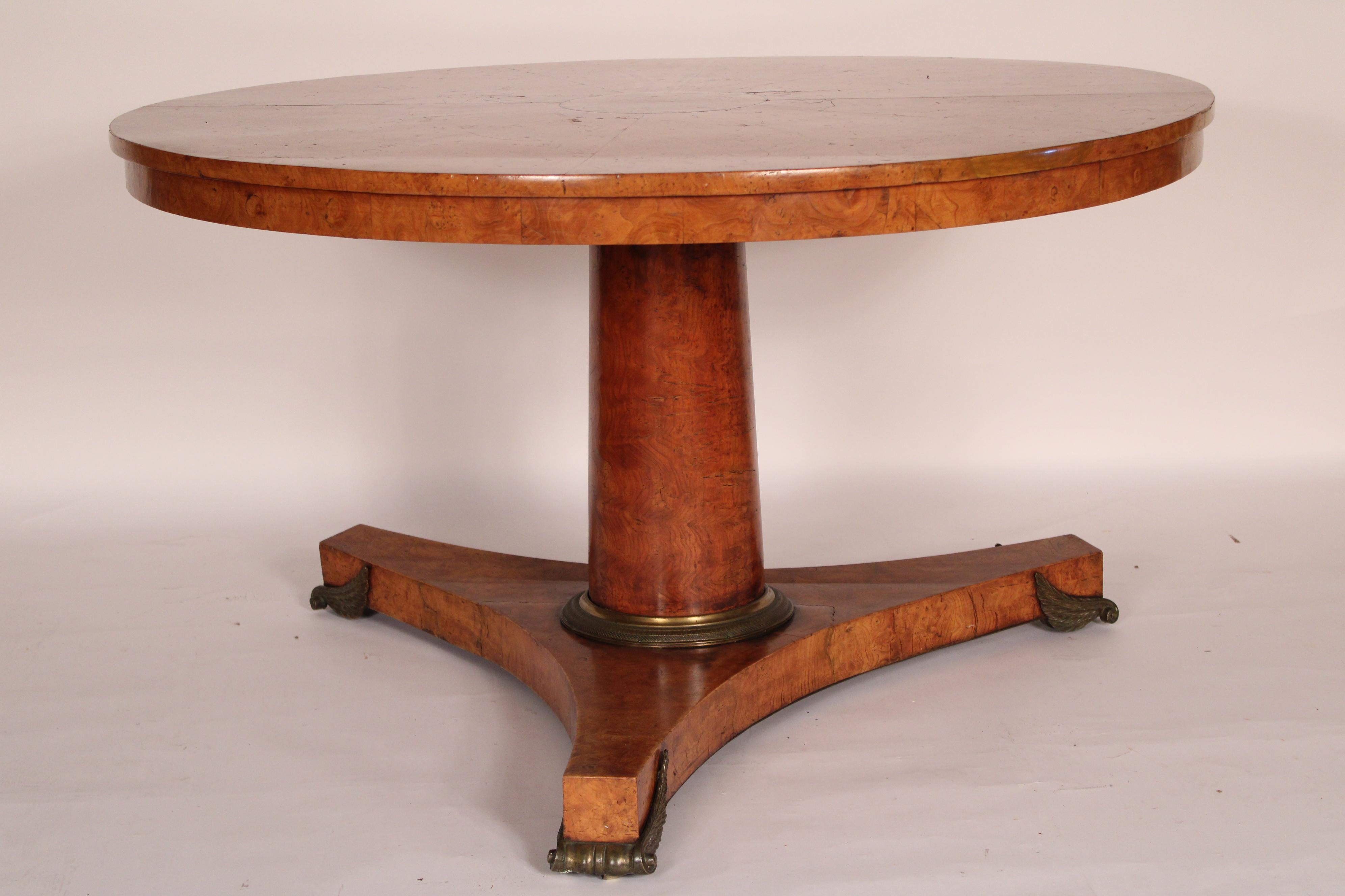 Neoclassical Neo Classical Burl Ash Center Table with Bronze Mounted Feet For Sale