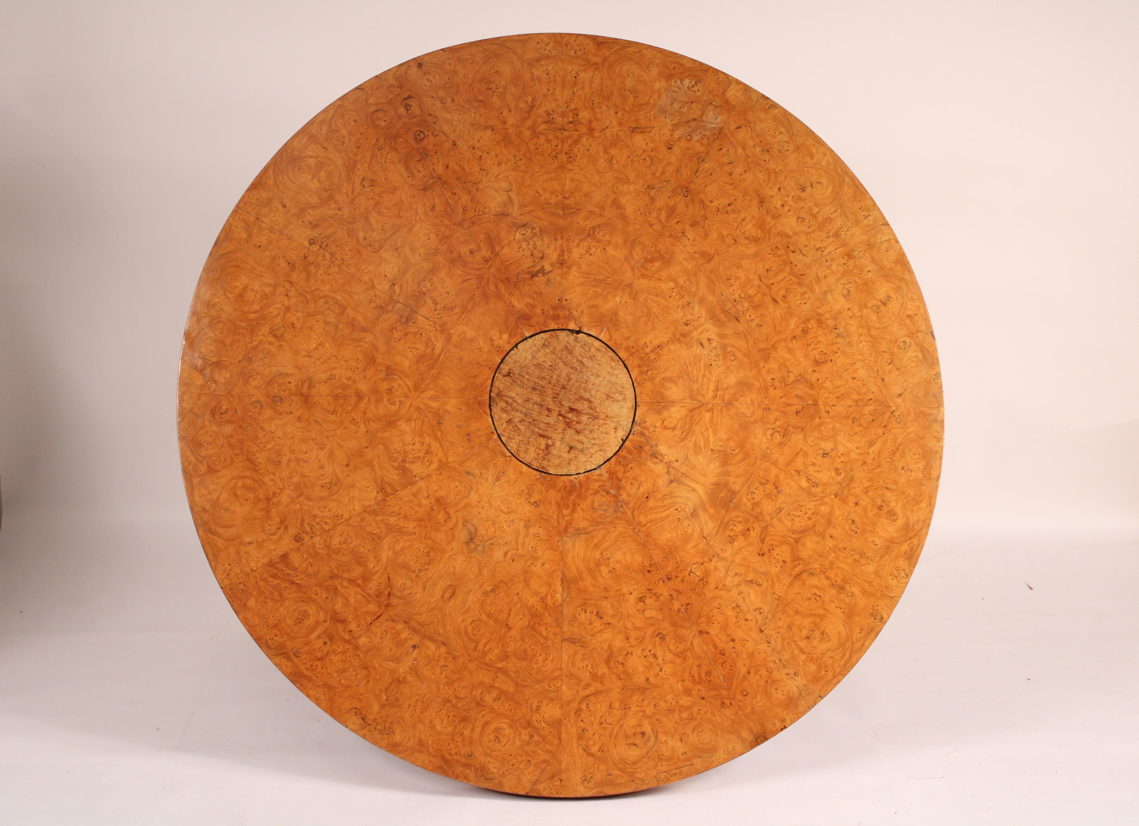 Neo Classical Burl Ash Center Table with Bronze Mounted Feet In Good Condition For Sale In Laguna Beach, CA