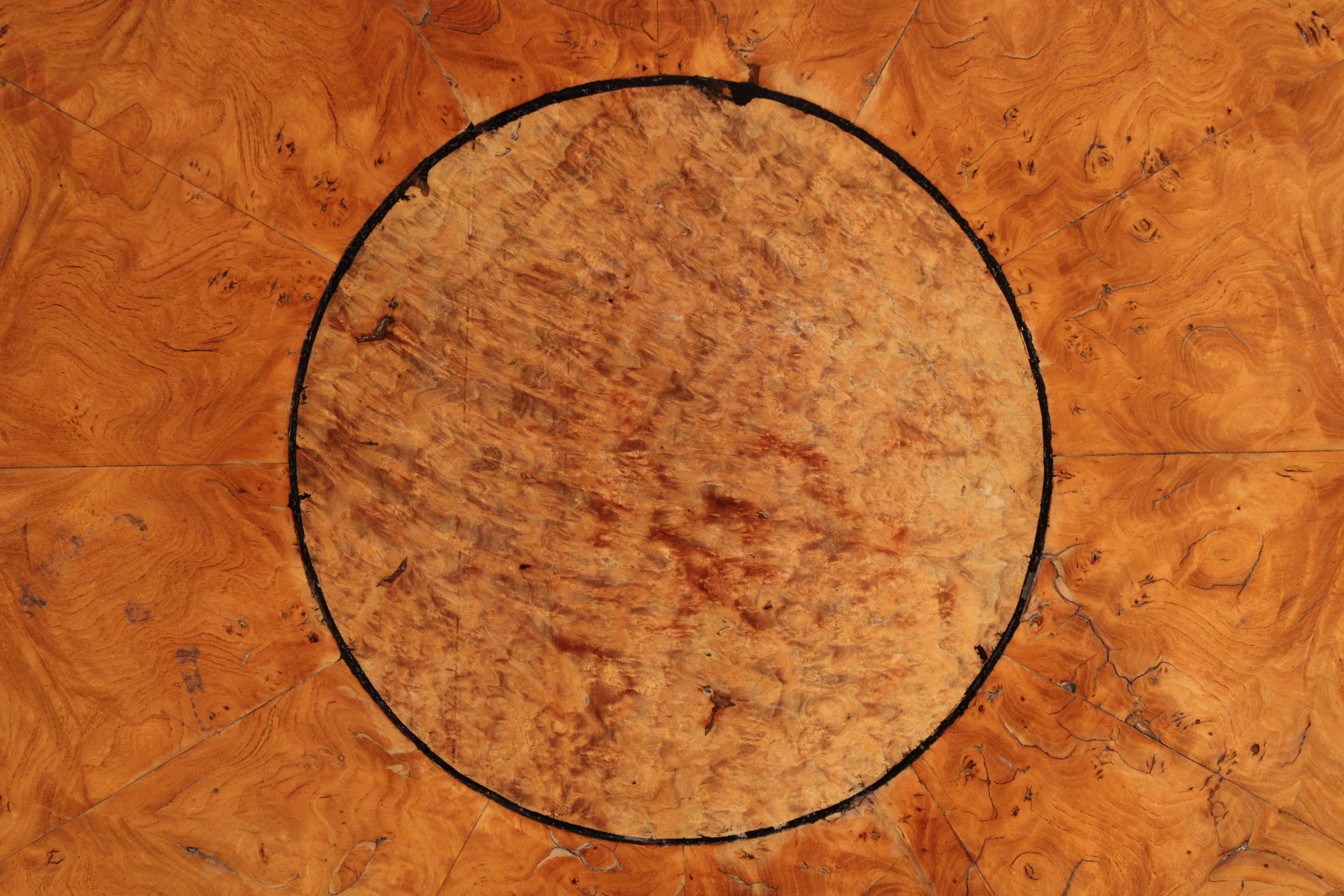 Neo Classical Burl Ash Center Table with Bronze Mounted Feet For Sale 1