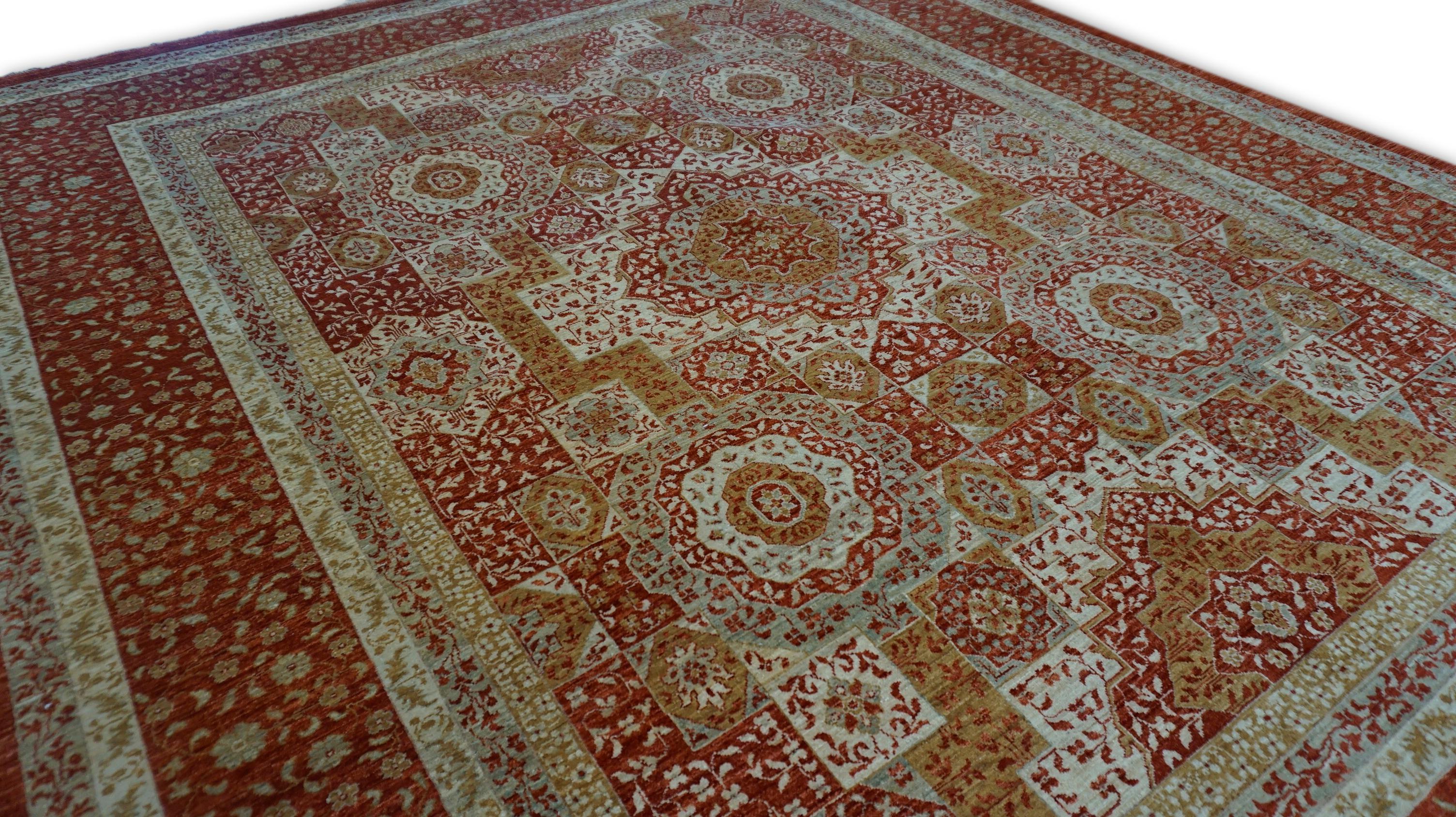 Tappeto Neo-Classico in Lana Mamluke Arancio Bruciato e Avorio 8'5''x10'6'' in vendita 1