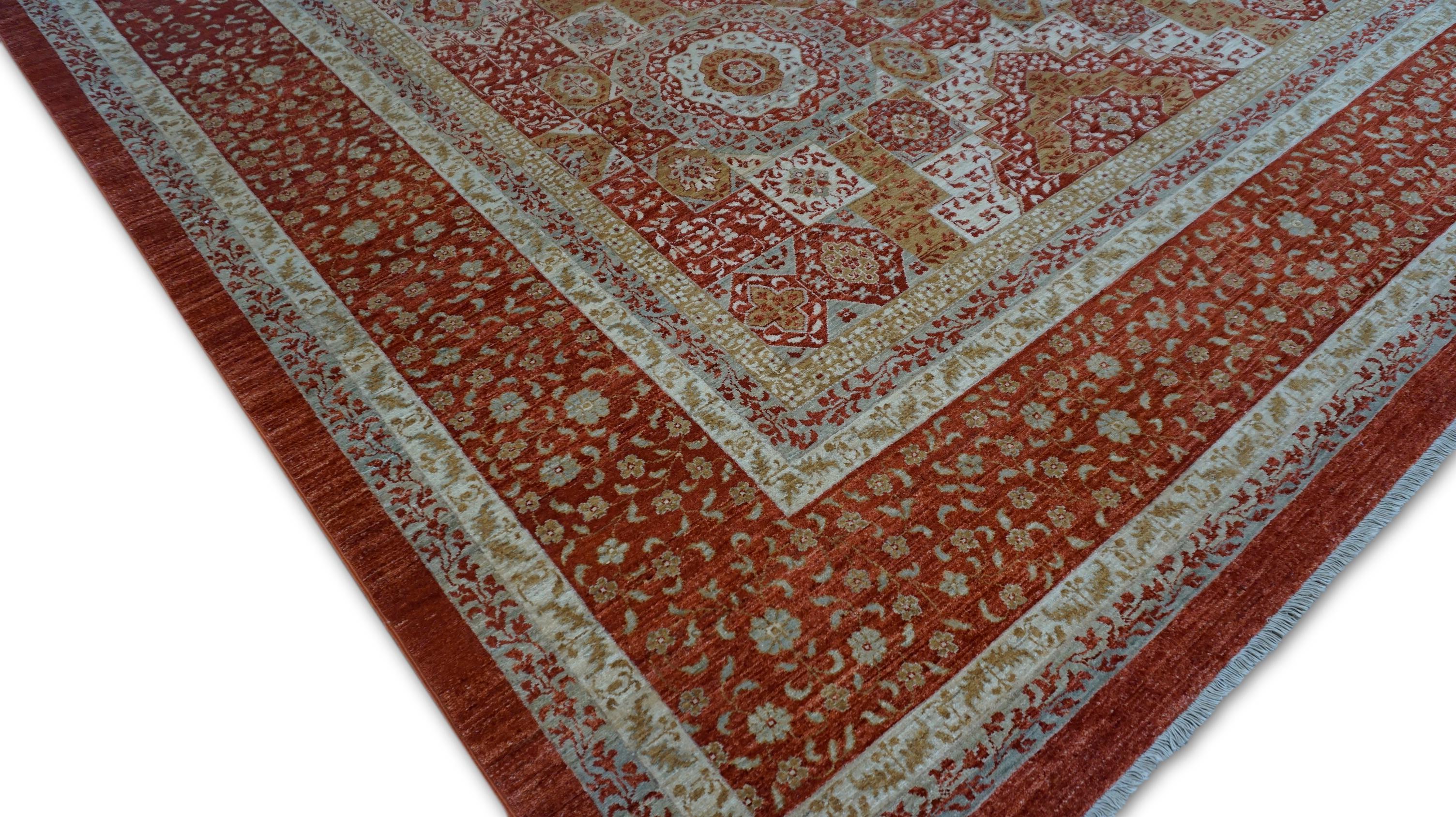 Tappeto Neo-Classico in Lana Mamluke Arancio Bruciato e Avorio 8'5''x10'6'' in vendita 2