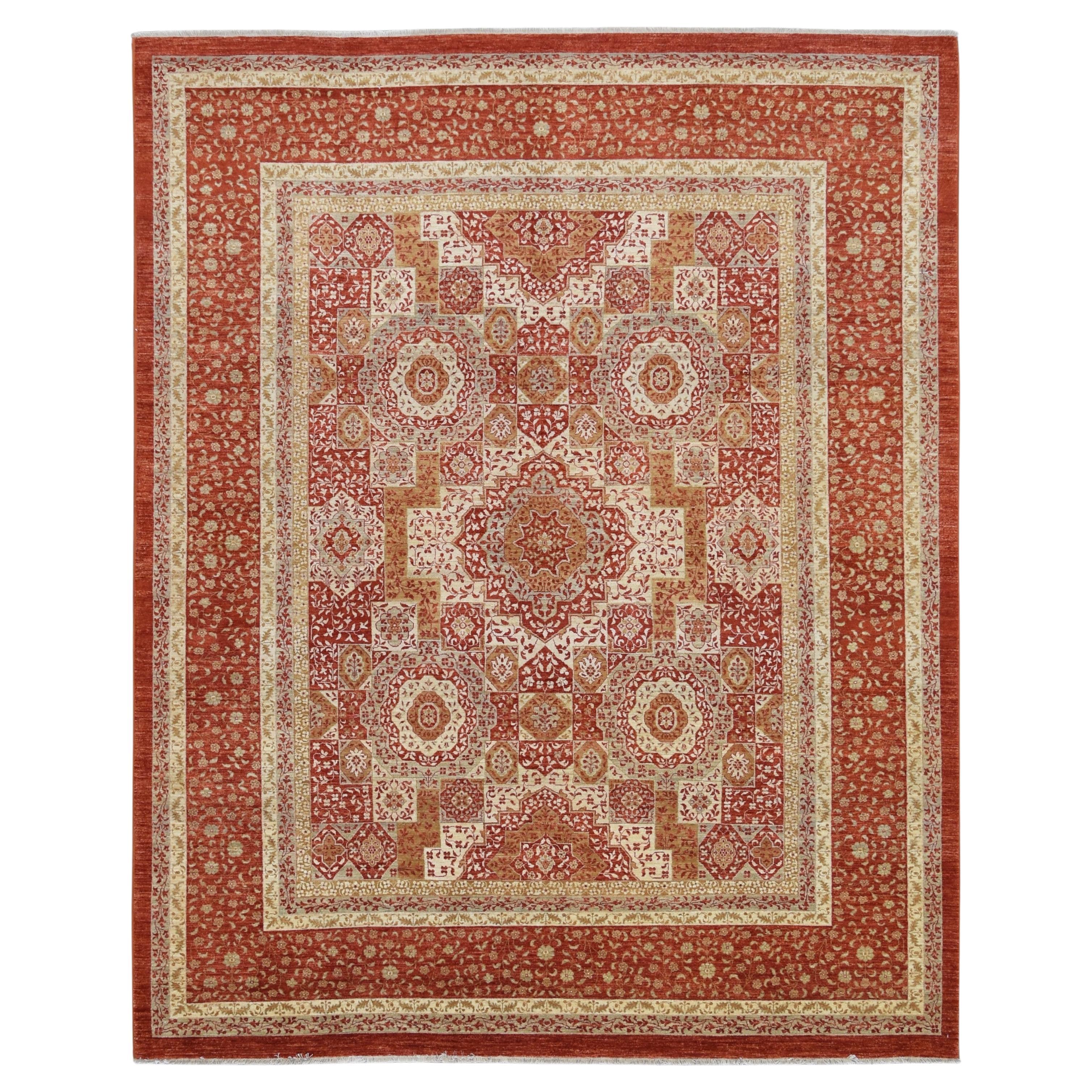 Tappeto Neo-Classico in Lana Mamluke Arancio Bruciato e Avorio 8'5''x10'6'' in vendita