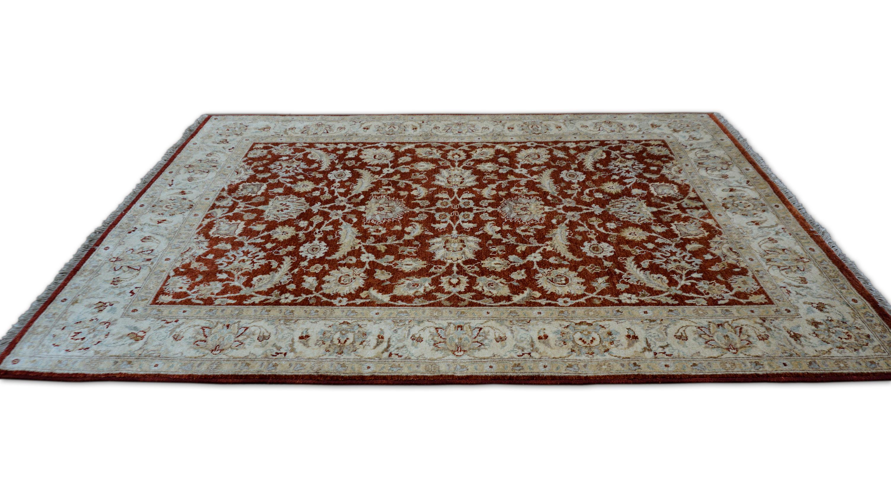 Néoclassique Tapis néoclassique orange brûlé beige à motifs floraux 4'10''x7' en vente