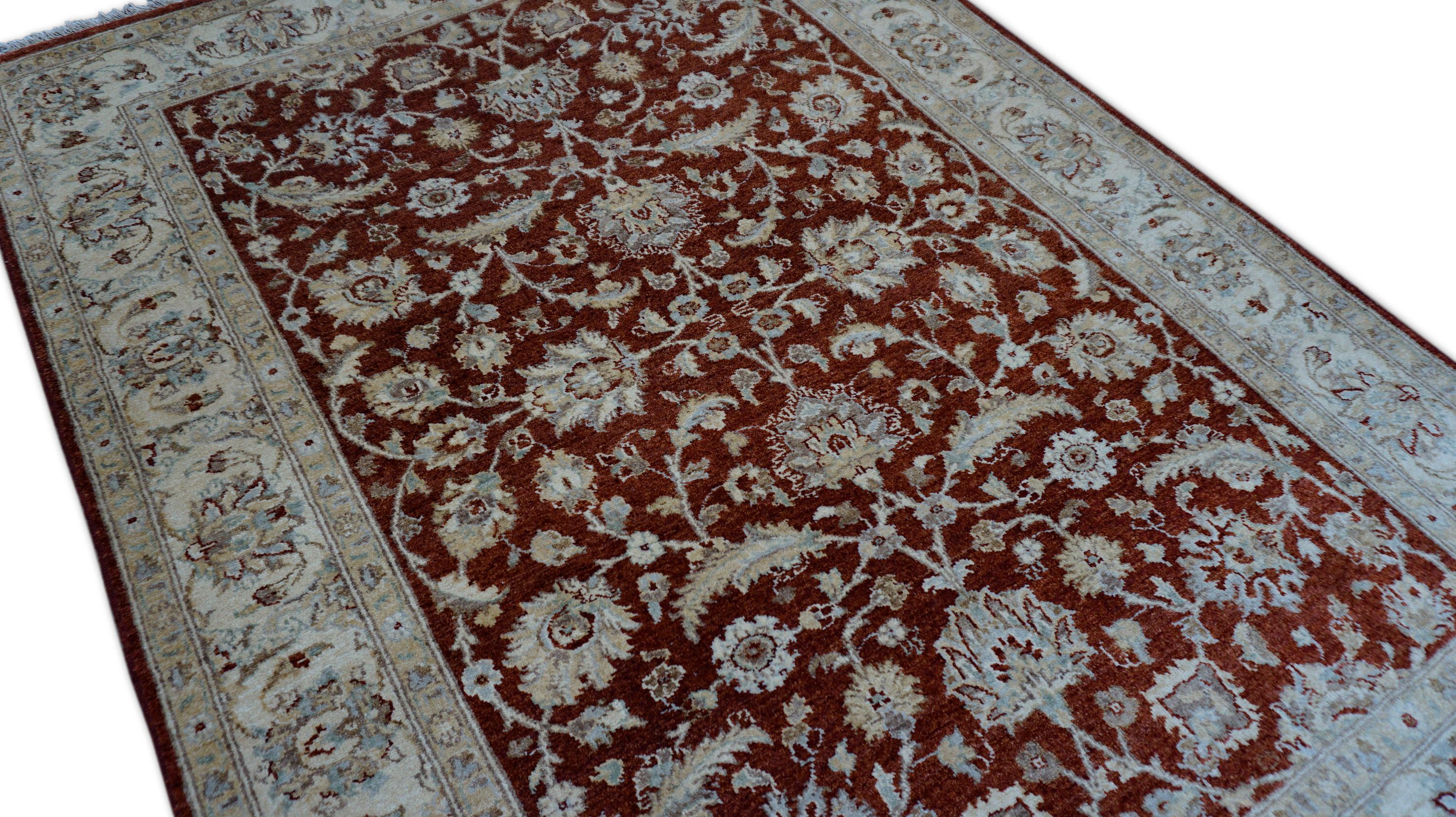 Tapis néoclassique orange brûlé beige à motifs floraux 4'10''x7' Neuf - En vente à Torrance, CA