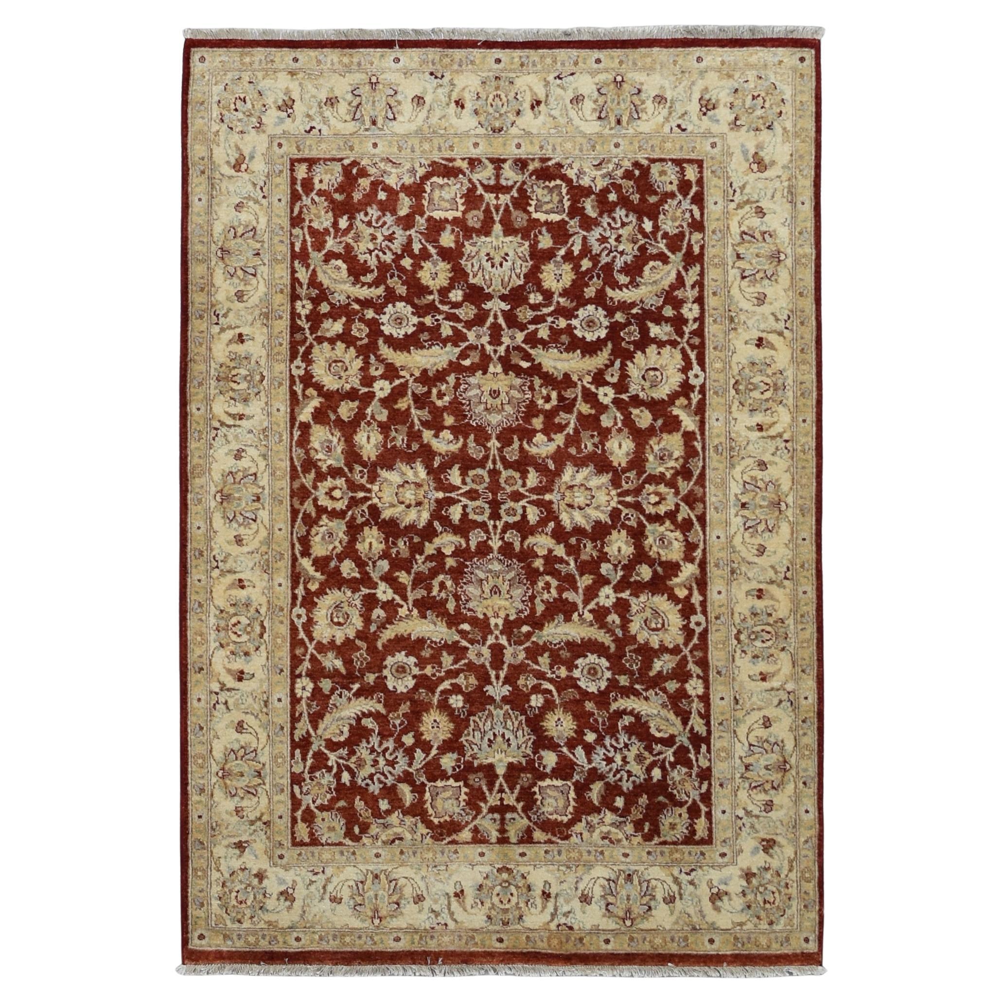 Alfombra neoclásica de lana con diseño floral naranja quemado beige 4'10''x7'