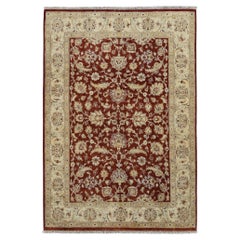 Neo-Classical Burnt Orange Beige Floral Designed Wool Rug 4'10''x7'