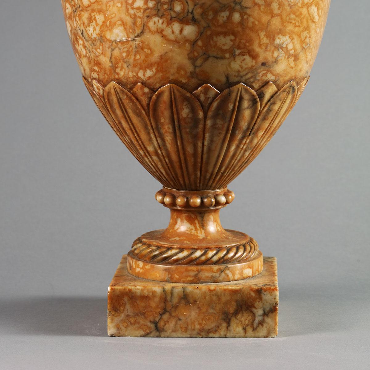 Neoclassical Carved Alabaster Covered Urn In Excellent Condition In London, by appointment only