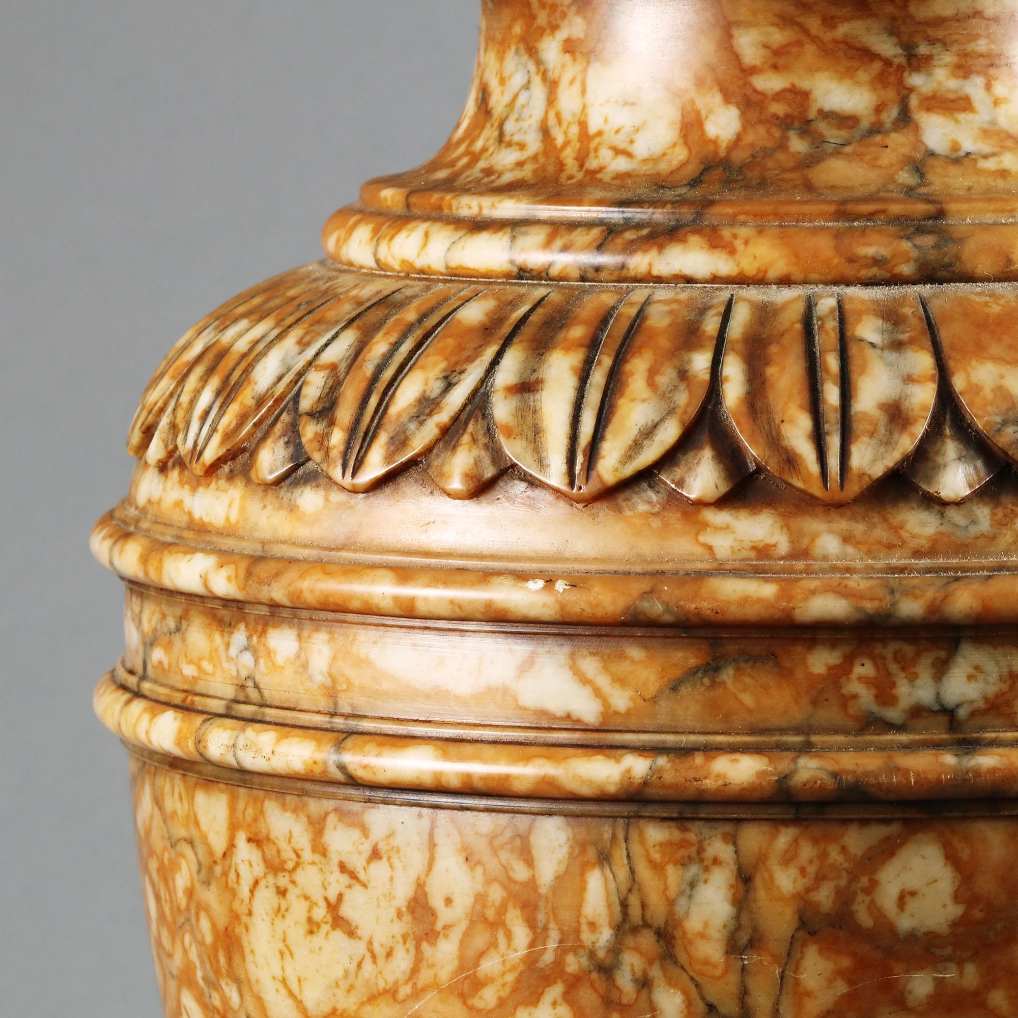 19th Century Neoclassical Carved Alabaster Covered Urn