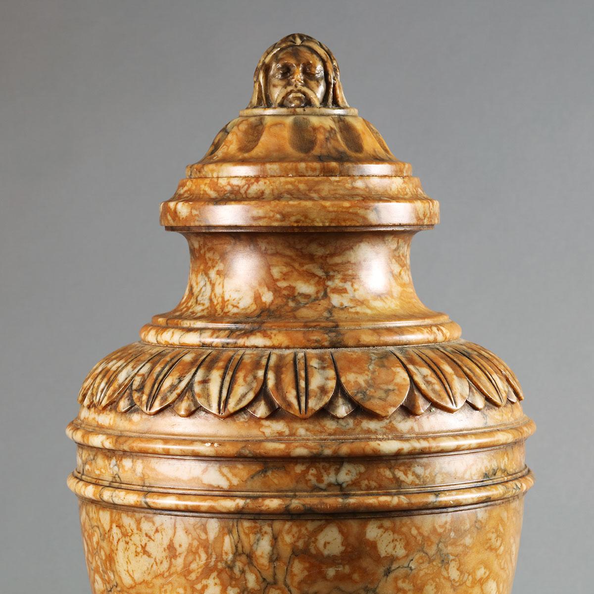 Neoclassical Carved Alabaster Covered Urn 1