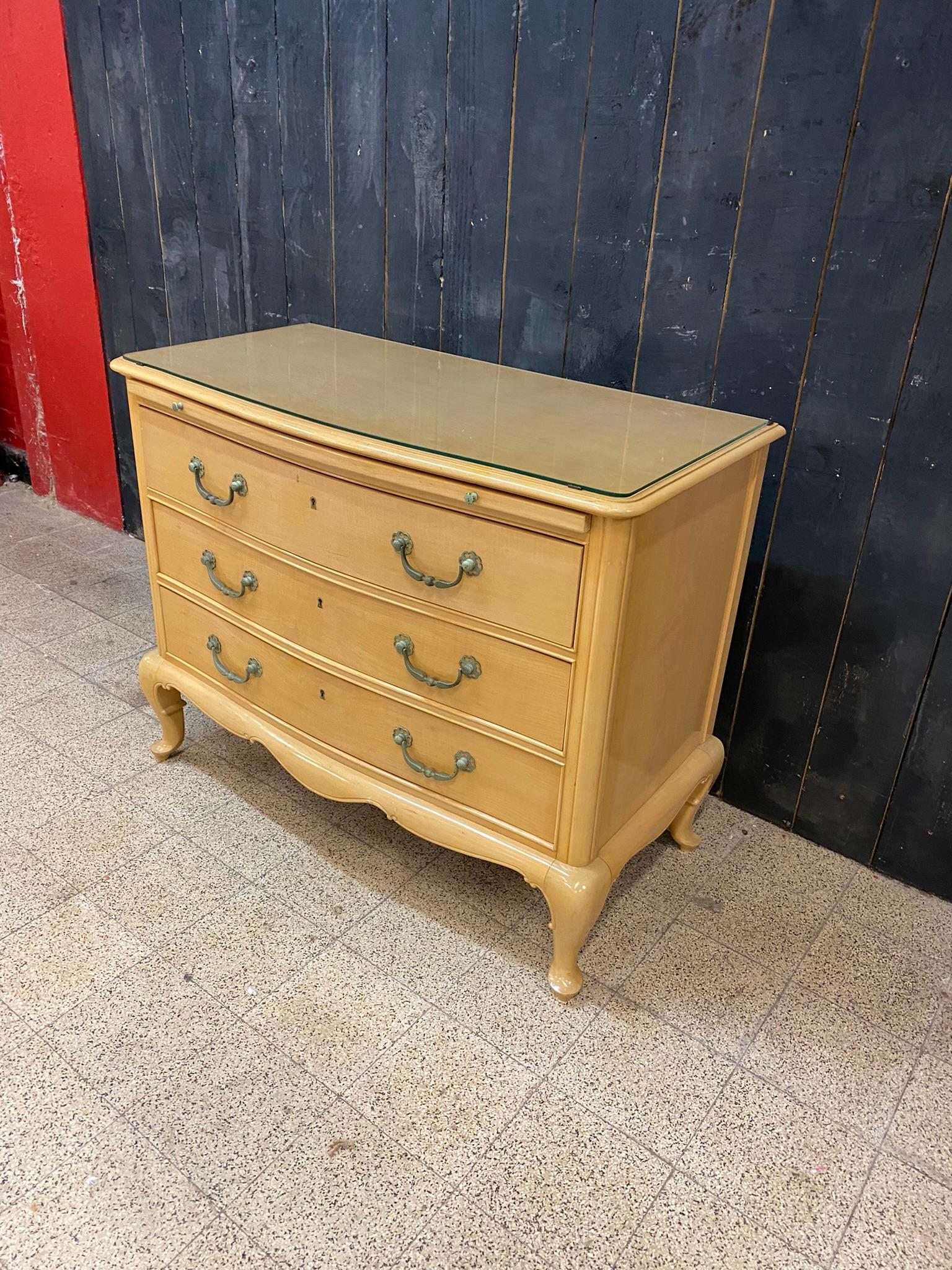 Mid-20th Century Neo-Classical Chest of Drawers in Sycamore and Patinated Bronze, circa 1940/1950 For Sale