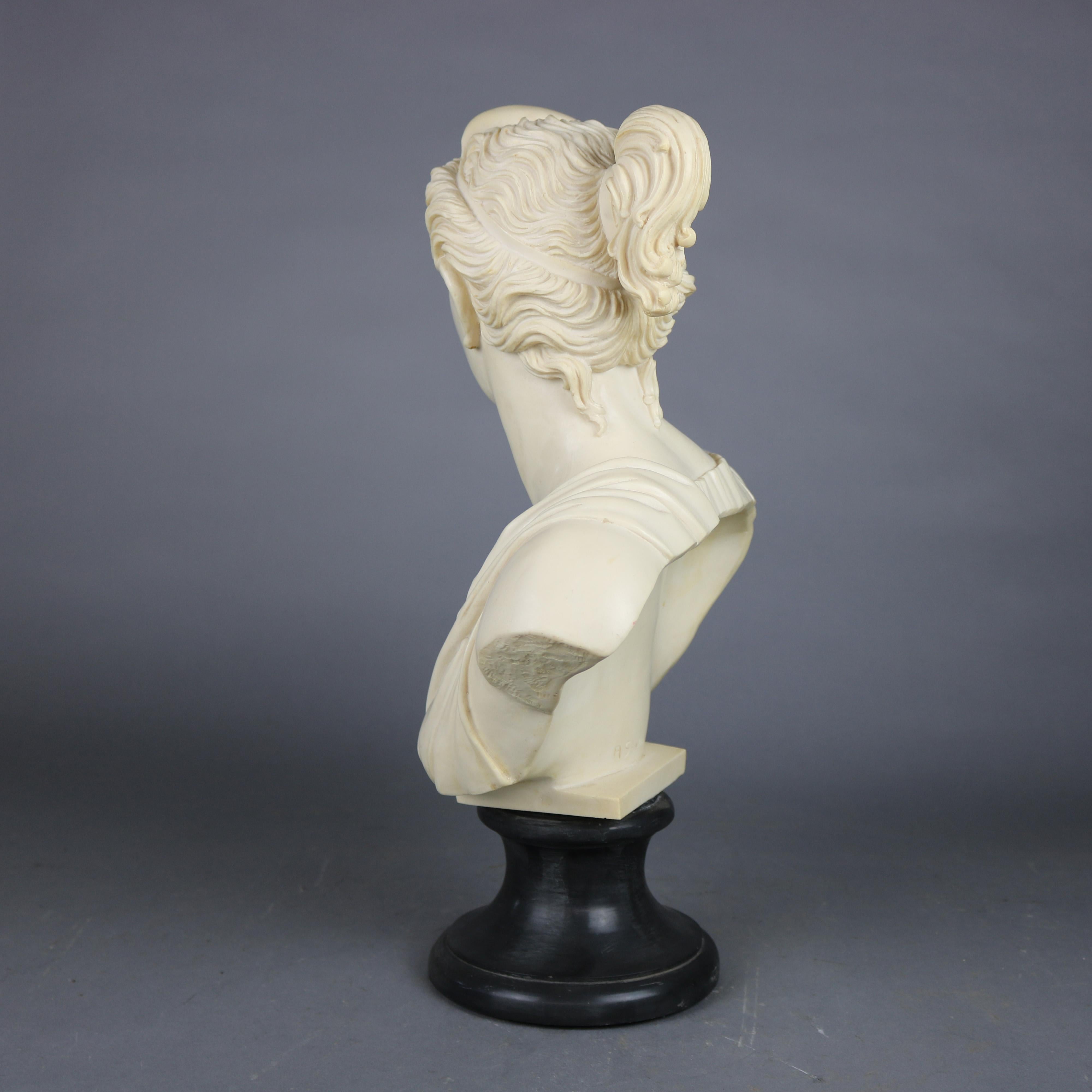 Classical Greek Neoclassical Composition Bust of Classical Diana, Signed A. Santini 20th Century