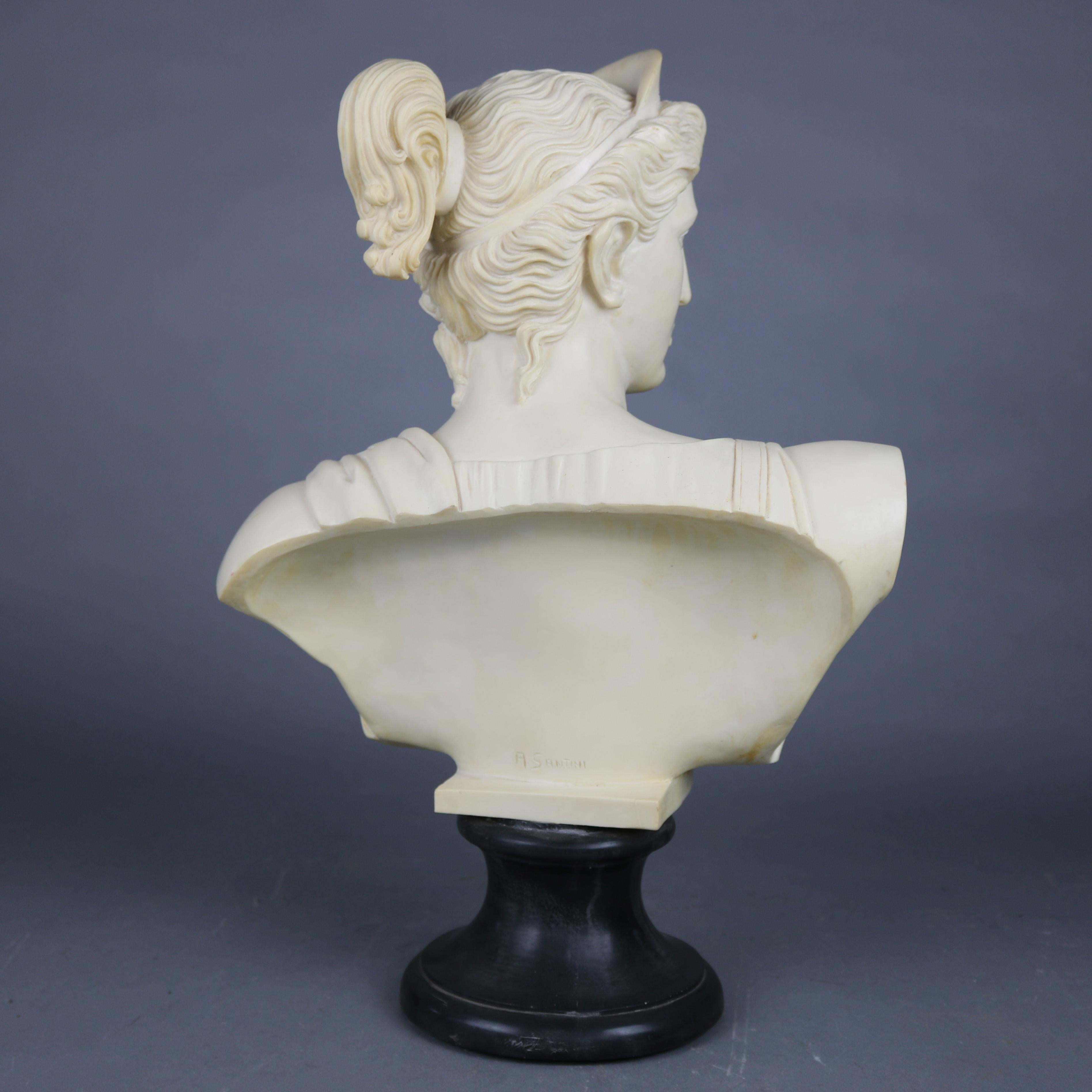 Neoclassical Composition Bust of Classical Diana, Signed A. Santini 20th Century In Good Condition In Big Flats, NY