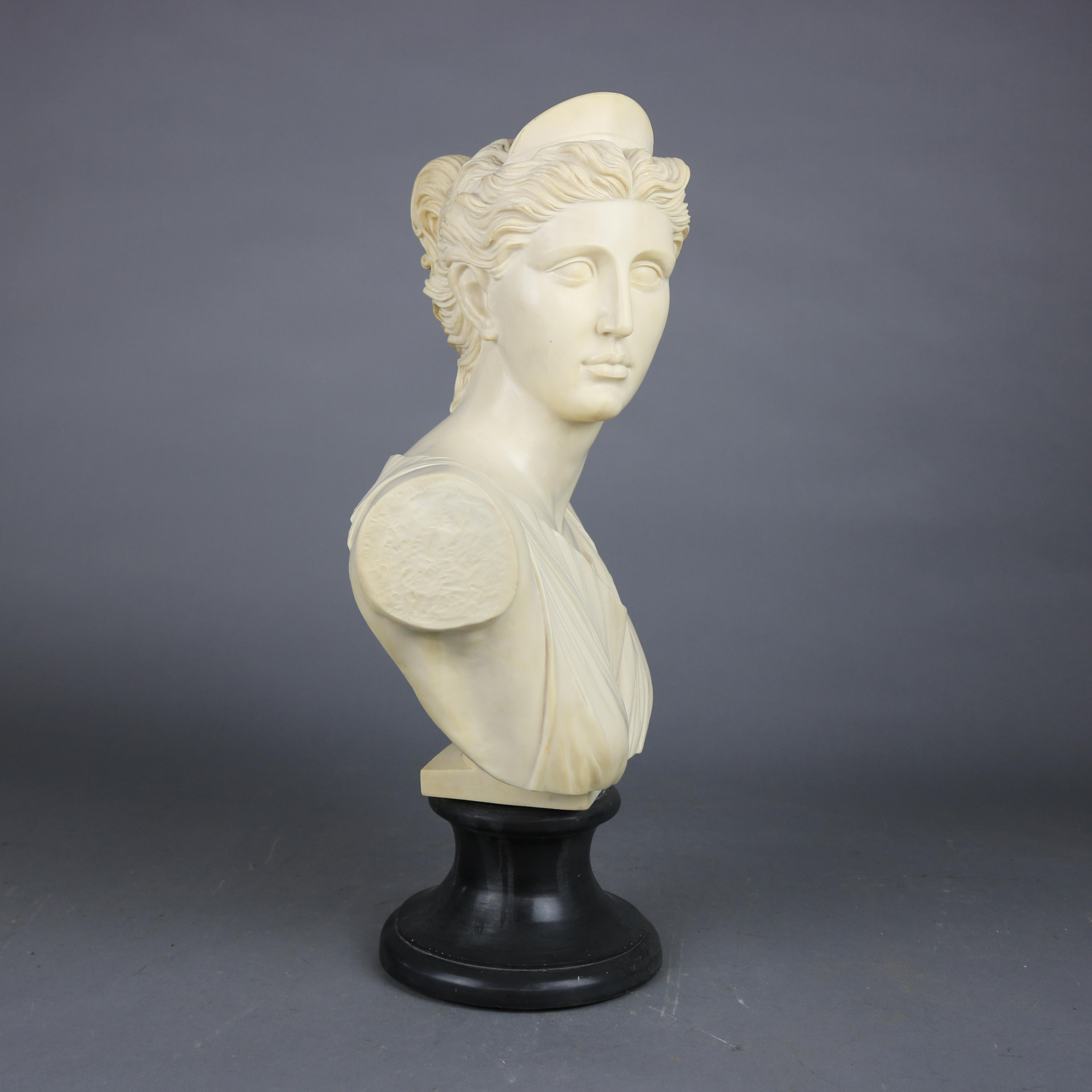 Resin Neoclassical Composition Bust of Classical Diana, Signed A. Santini 20th Century