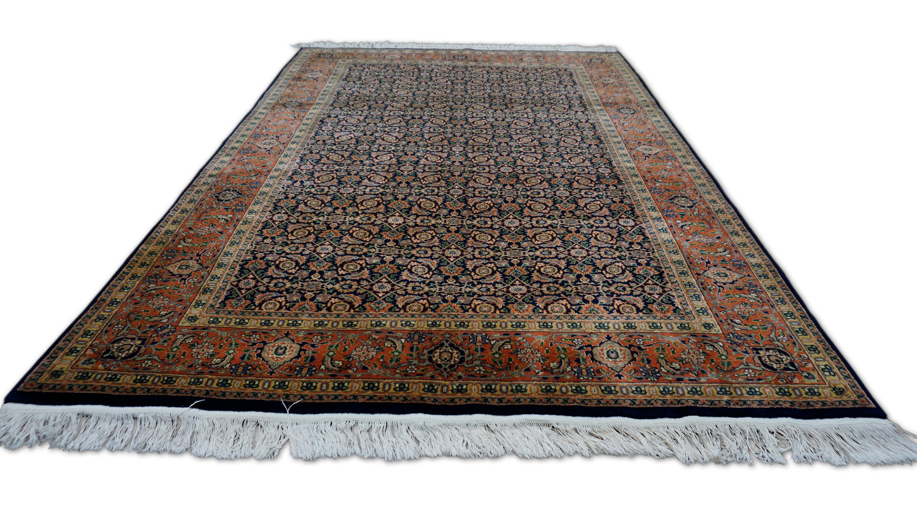 Asian Neo-Classical Deep Navy and Red Mahal Style Wool Rug 6'1''x8'11'' For Sale
