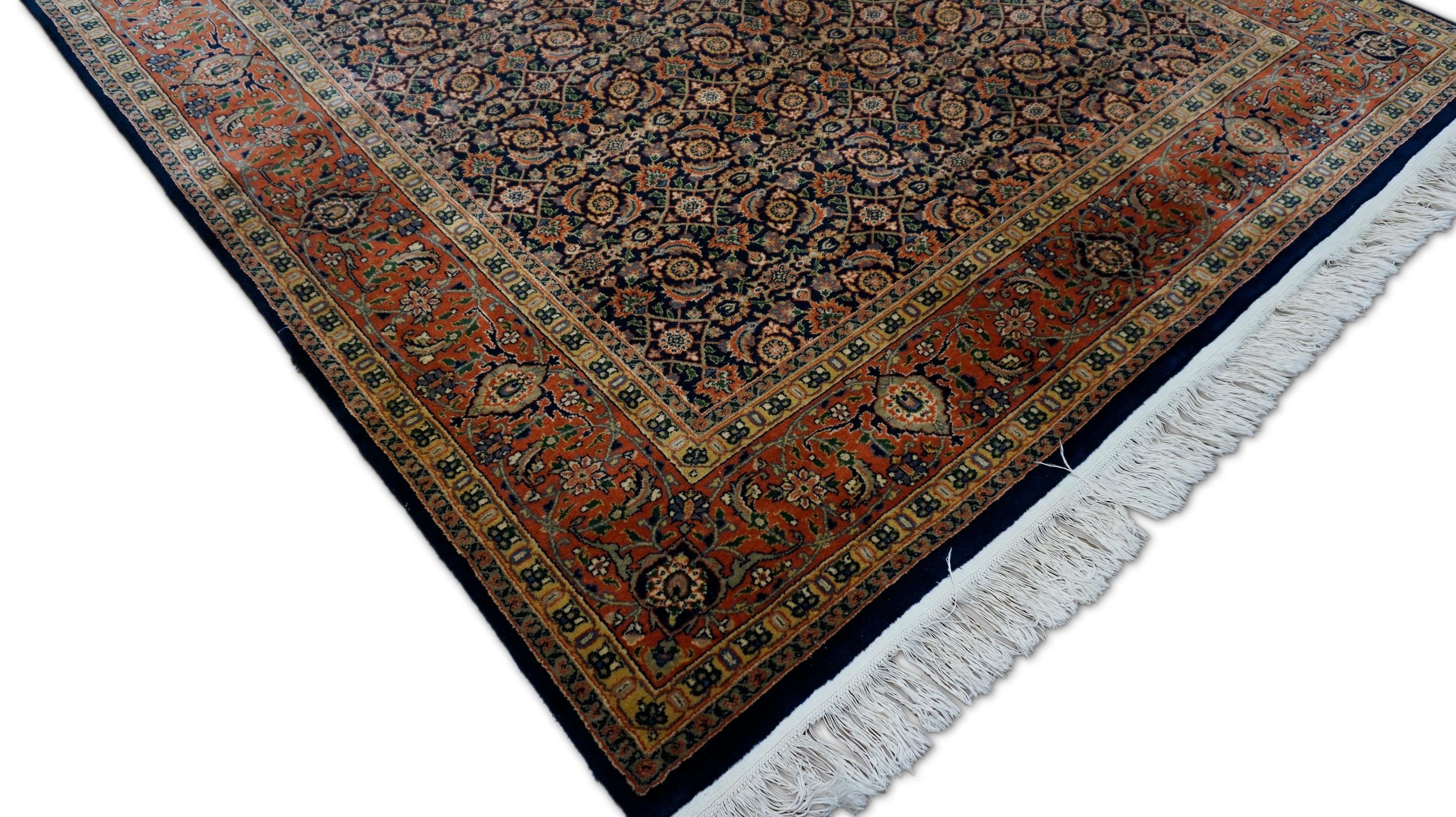 Hand-Knotted Neo-Classical Deep Navy and Red Mahal Style Wool Rug 6'1''x8'11'' For Sale