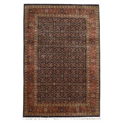 Tappeto neoclassico in lana stile Mahal rosso e blu profondo 6'1''x8'11''