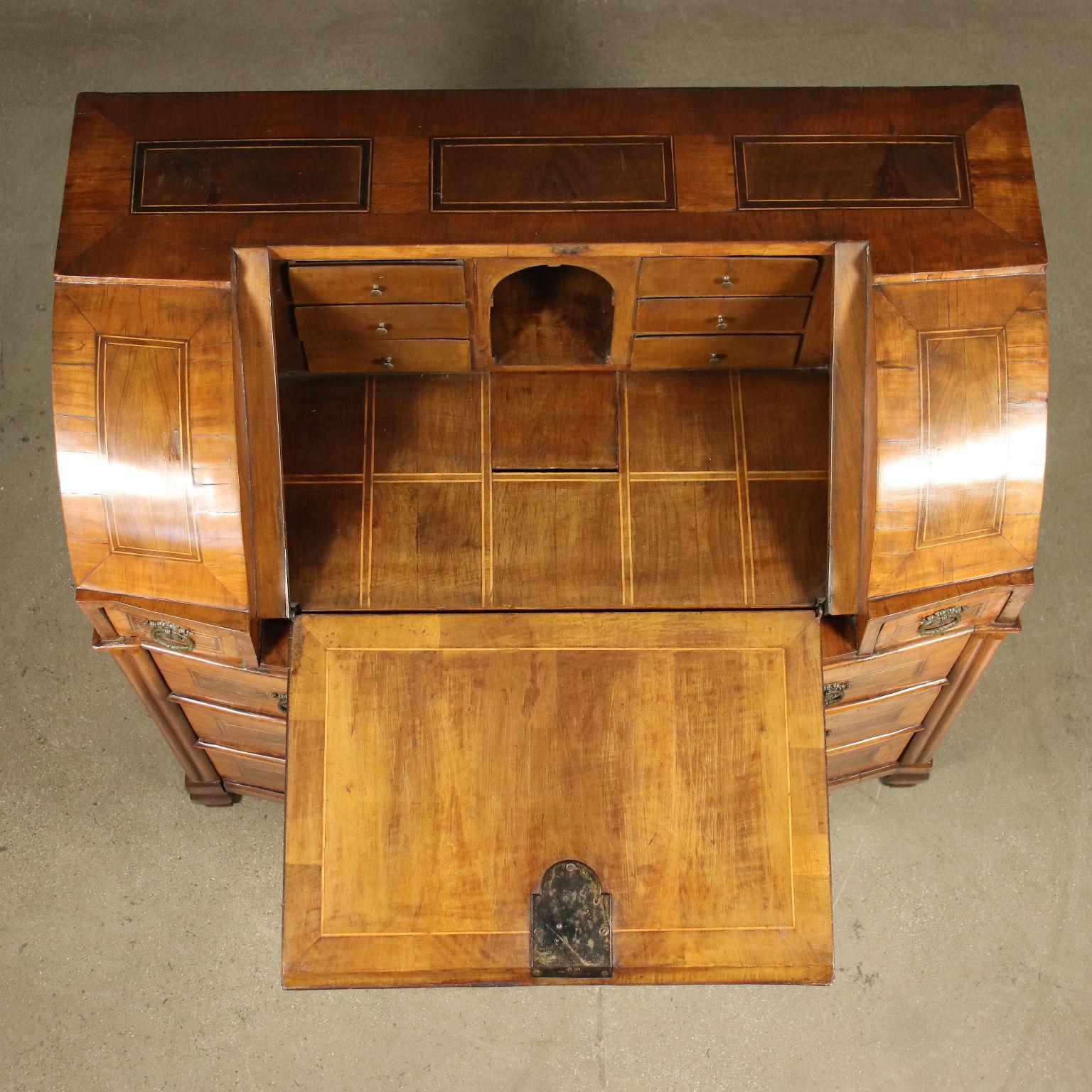 Other Neo-Classical Drop-Leaf Secretaire Cherry Walnut Maple Trentino, 1700