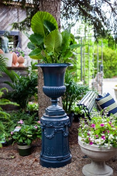 Neo-classical Egg and Dart Vintage Iron Urn on Plinth