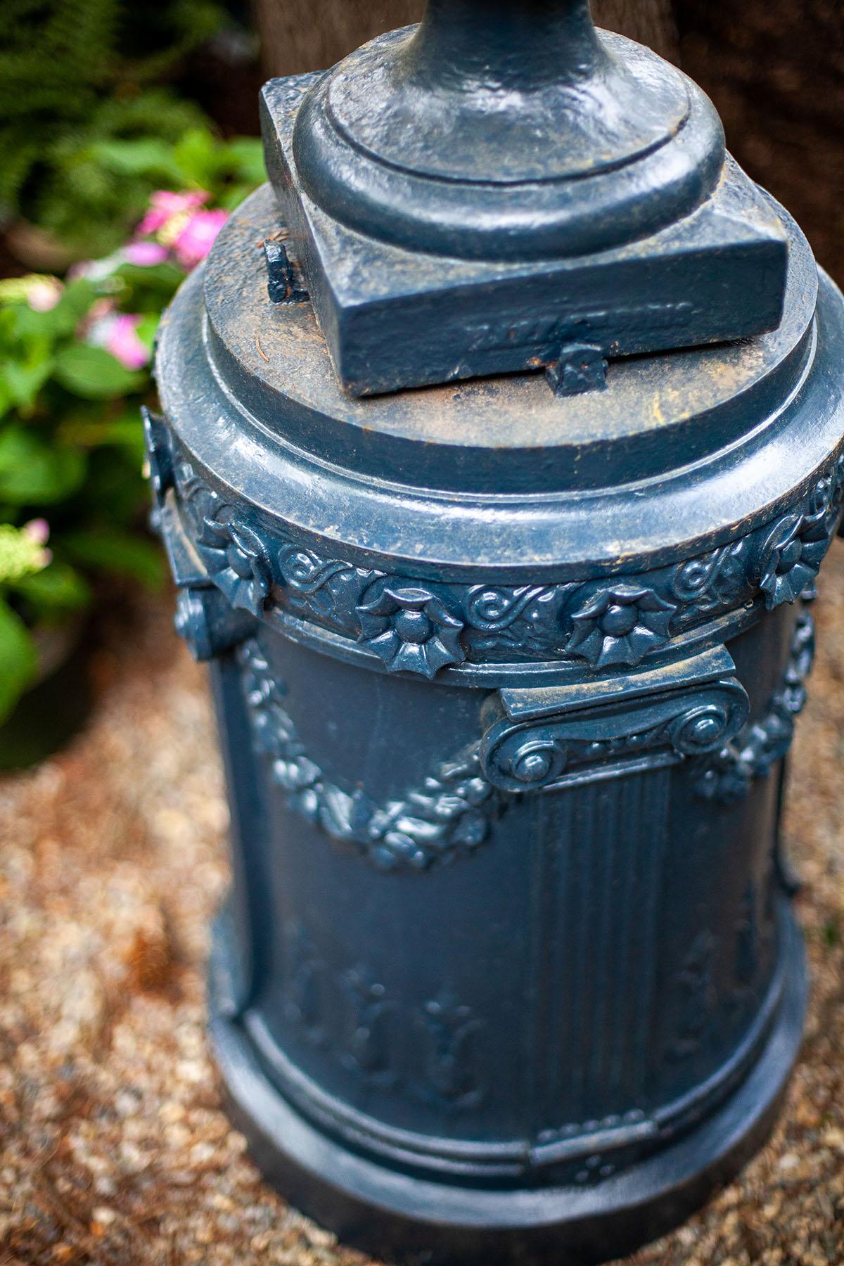 Cast Neo-classical Egg and Dart Vintage Iron Urn on Plinth For Sale