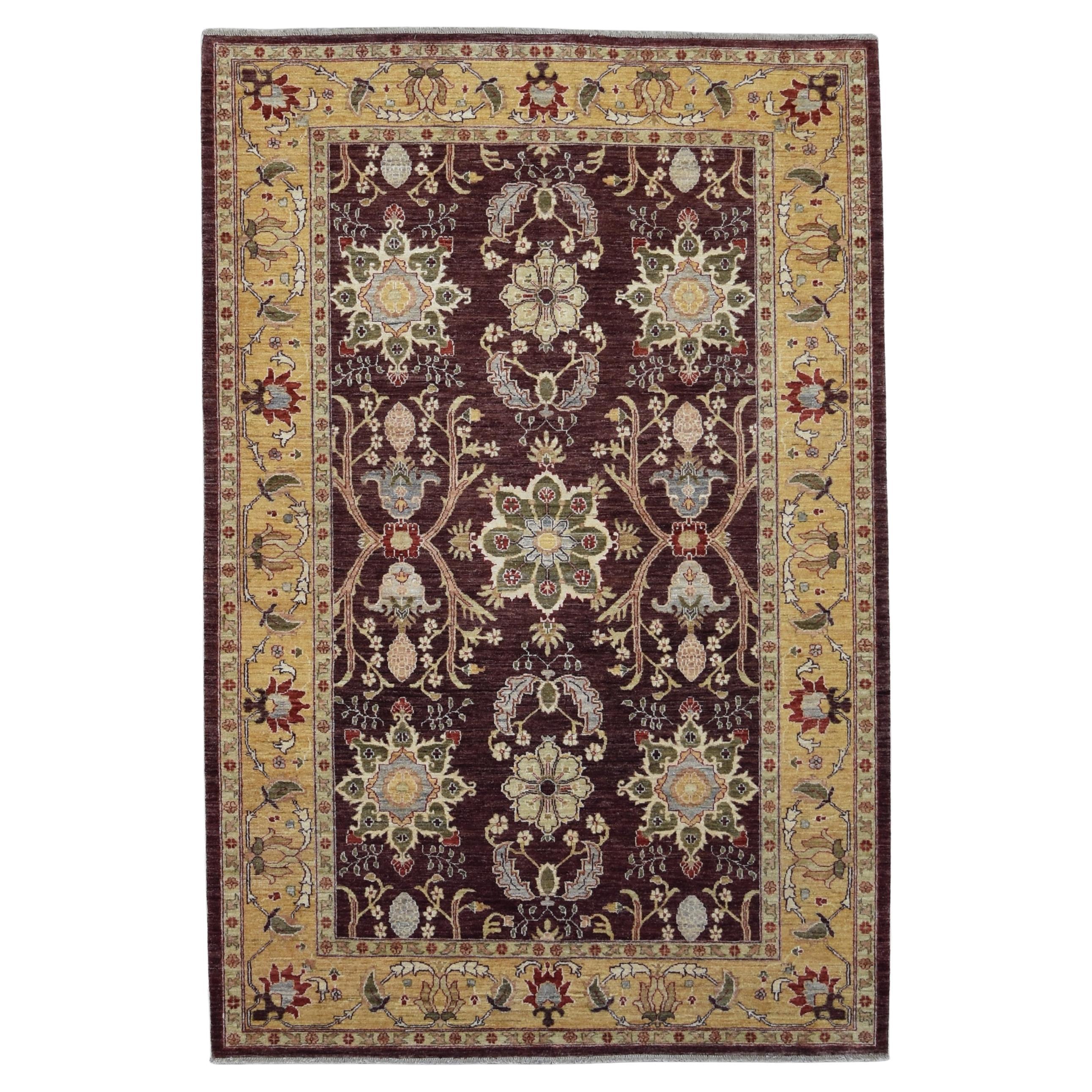 Tapis néoclassique en laine avec bordures dorées, 6'x8'11''