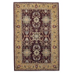 Tapis néoclassique en laine avec bordures dorées, 6'x8'11''