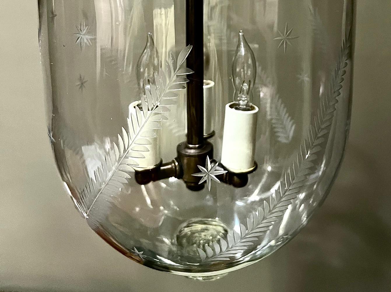 Etched Neo-Classical Fern & Star Bell Jar Lantern, England, Circa:1830