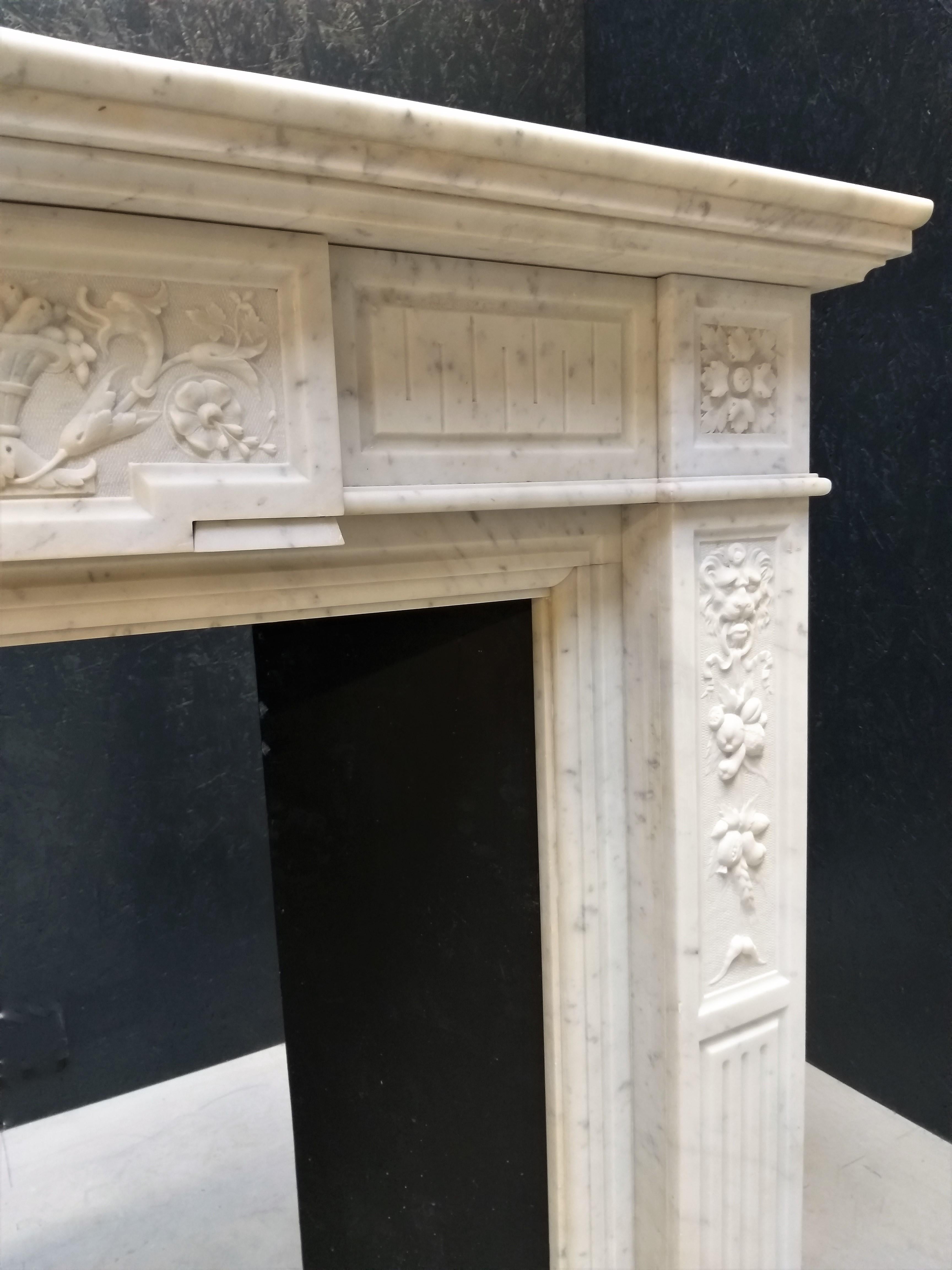 Belgian Neo-classical Fireplace in Carrara Marble, Late 19th Century For Sale