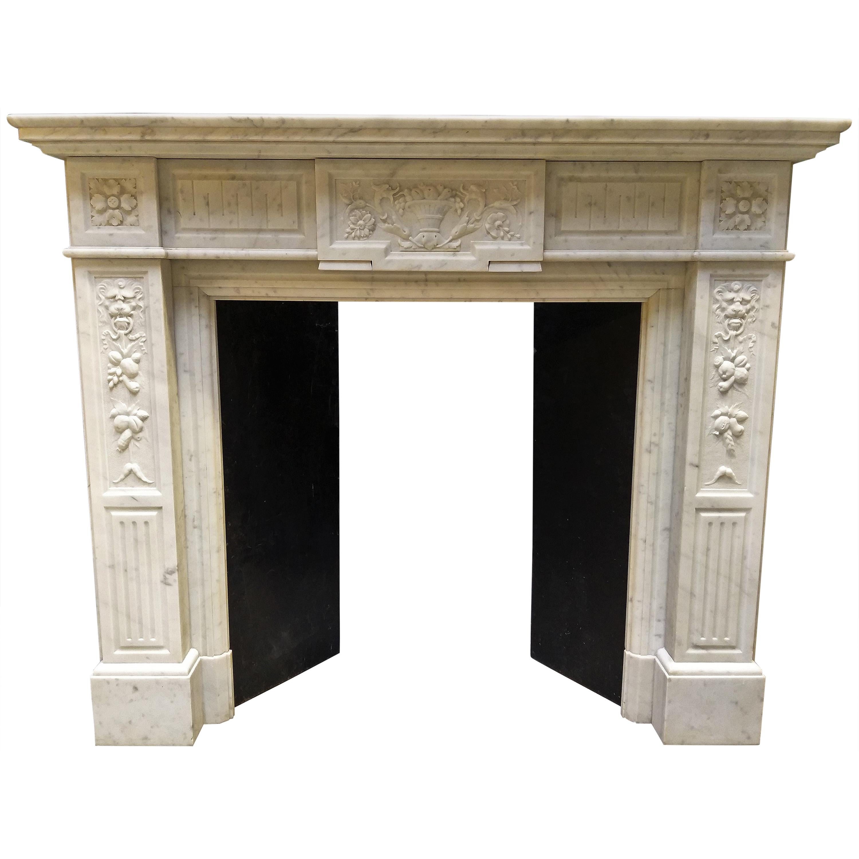 Neo-classical Fireplace in Carrara Marble, Late 19th Century For Sale