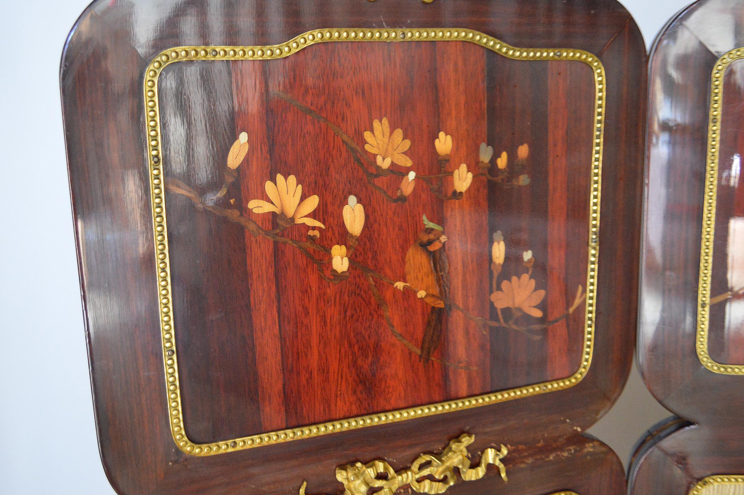 Inlay Neo-Classical Folding Screen with Marquetry, France, circa 1970 For Sale