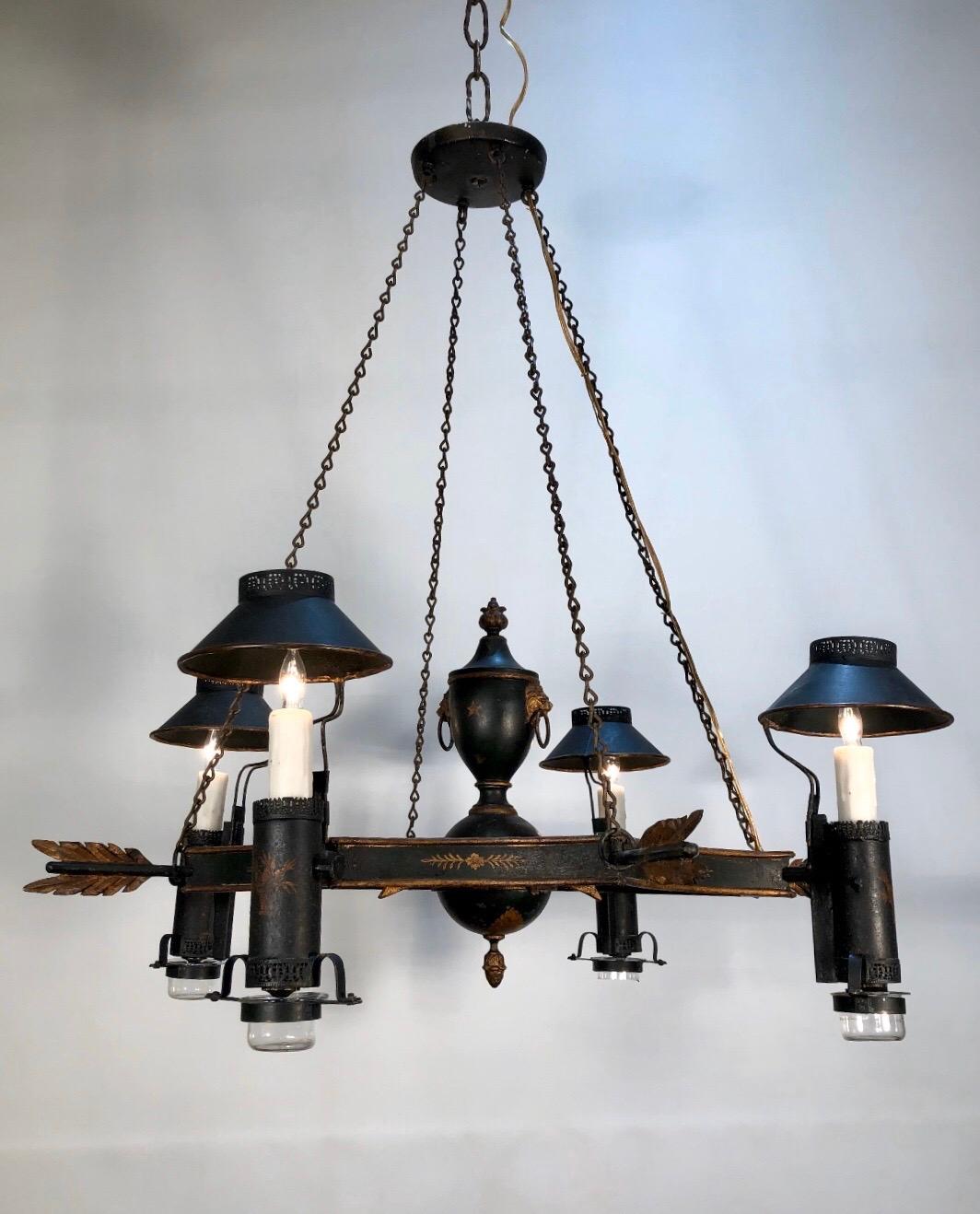 Neoclassical French Tole Argand Style Arrow Chandelier 8