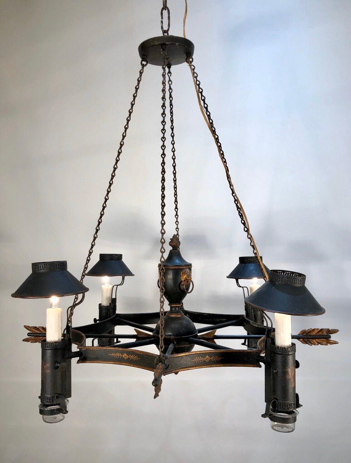 Neoclassical French Tole Argand Style Arrow Chandelier 9
