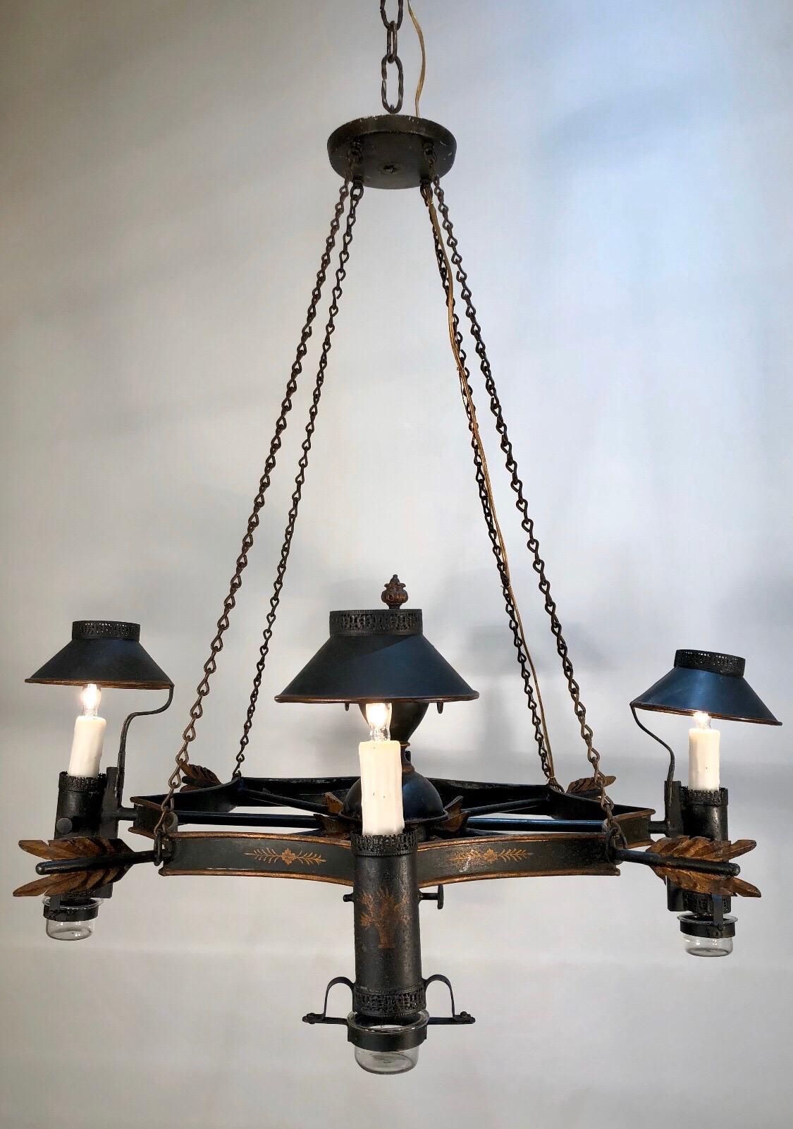 Neoclassical French Tole Argand Style Arrow Chandelier 4